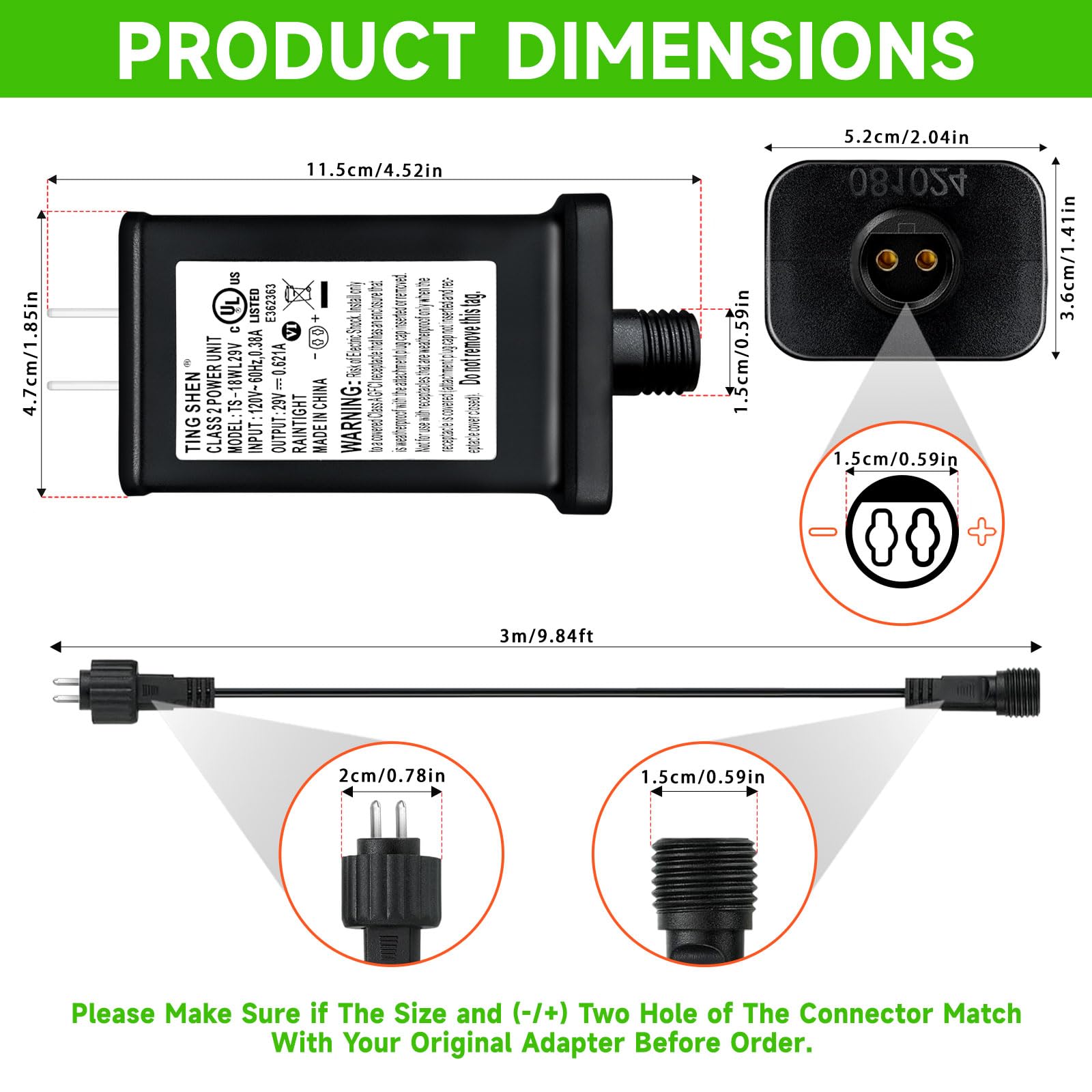 Nehbujin Led Transformer 29V 18W Led Power Supply Model Ts 18W29V Replacement Parts Ip44 Us Plug Adapter, Seasonal Use Led Drive