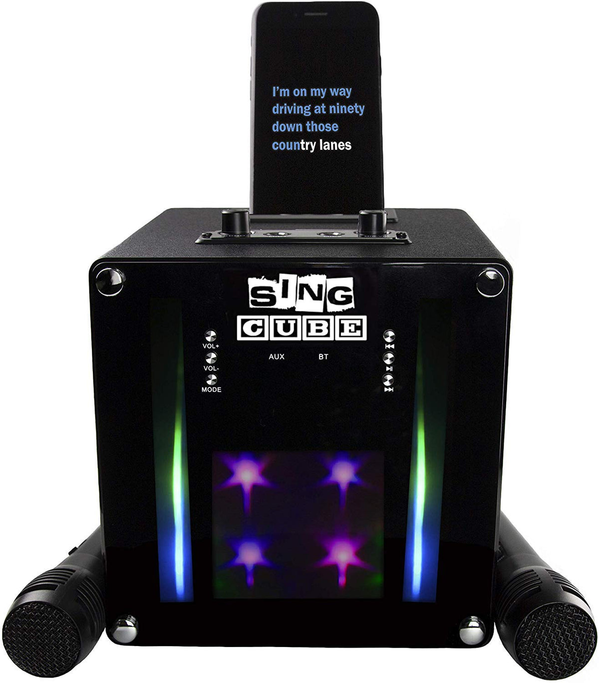 Singcube Rechargeable Bluetooth Karaoke Machine Lights And Two Microphone, 5W (Singcube01)