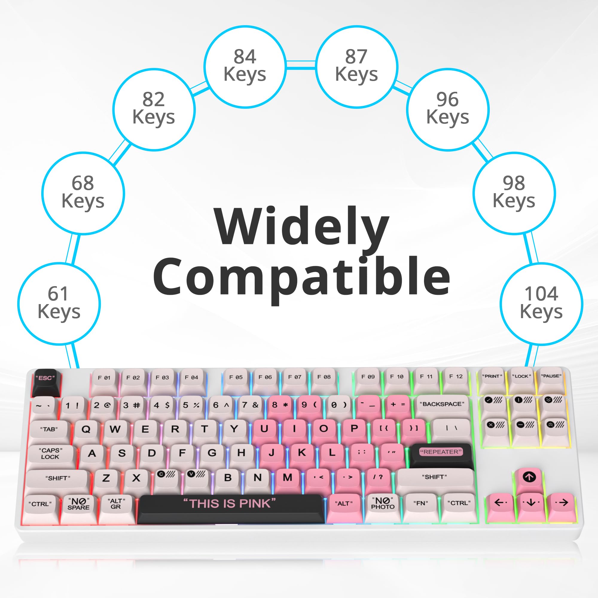 Fogruaden Pbt Pink Plastic Keycaps Dye Sublimation Cute Keycaps, Xda Profile, 144 Keys Keycaps Set For Cherry Gateron Mx Switche