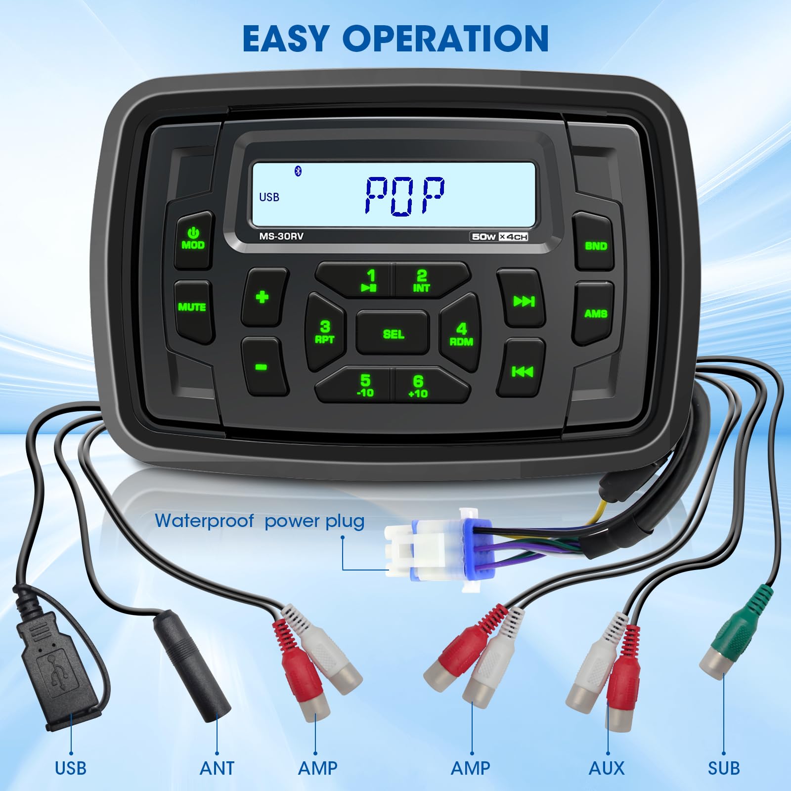 Bluetooth Marine Radio Receiver Waterproof   200 Watts Boat Stereo Head Unit With Subwoofer Usb Aux Am Fm For Atv Utv Rzr Motorc