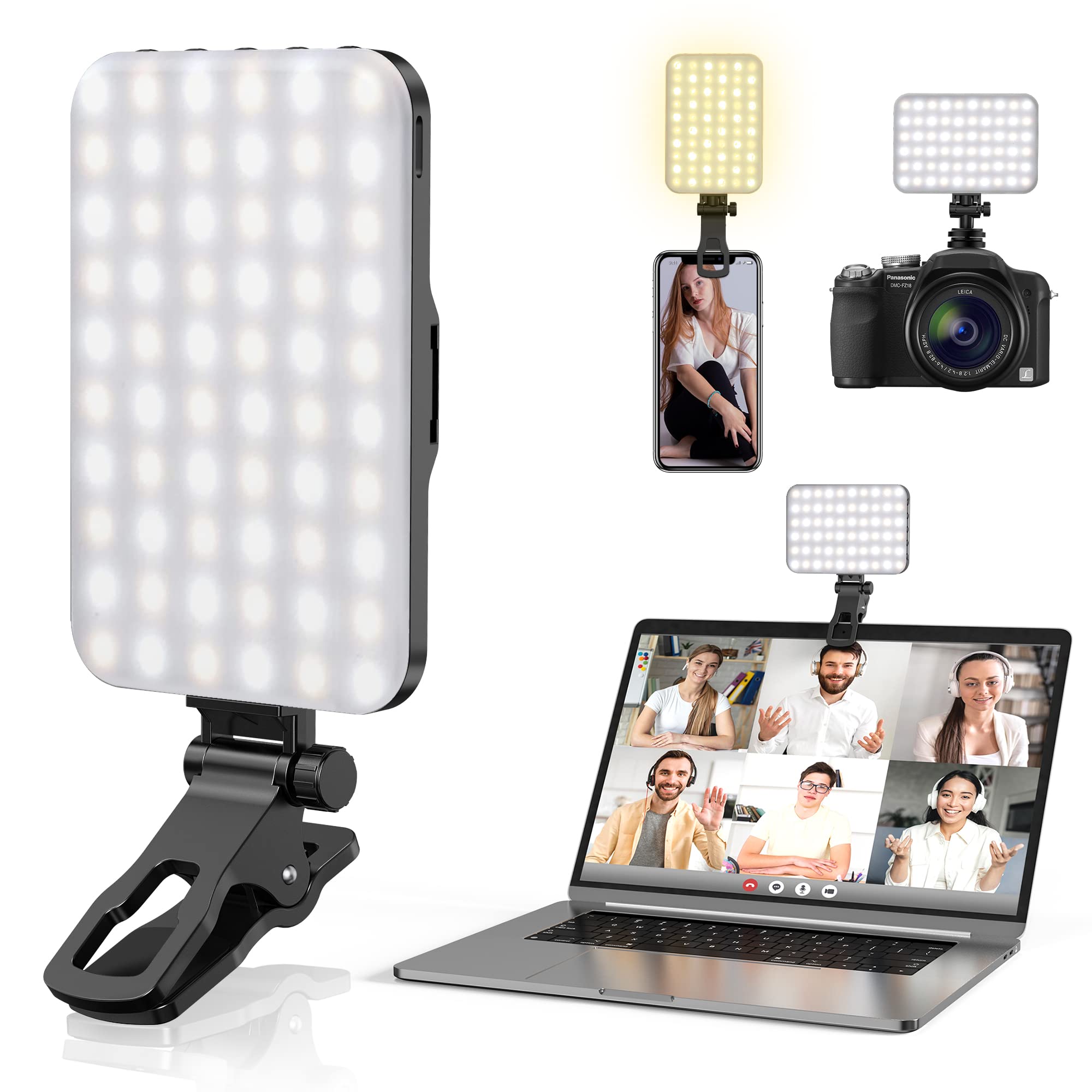 Anautin Selfie Light, 60 Led 2200Mah Rechargeable Cell Phone Fill Light 7 Modes, 10 Level Brightness, Portable Clip On Light For