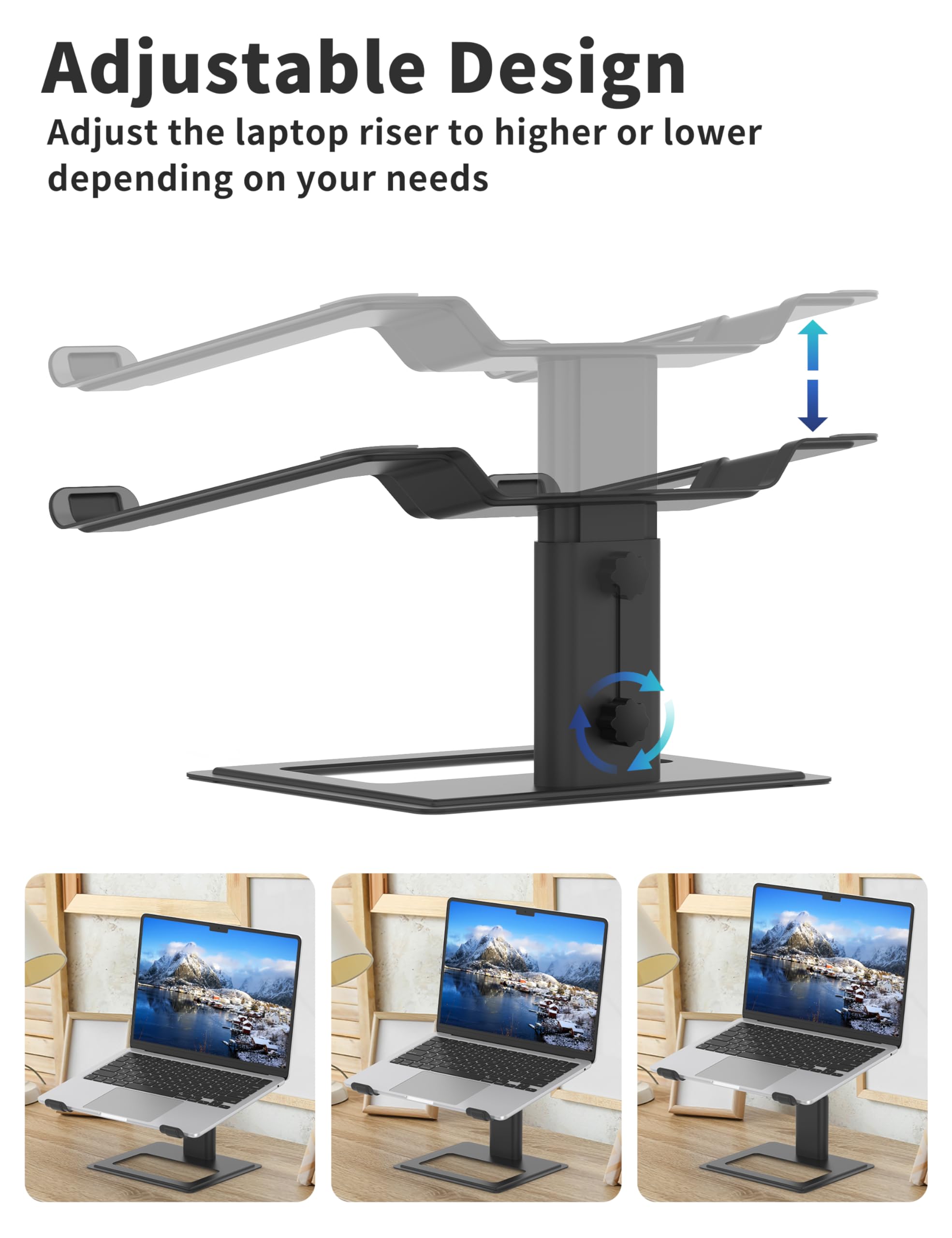 Soundance Adjustable Laptop Stand For Desk, Computer Stand, Ergonomic Laptop Riser Holder Compatible With 10 To 17.3 Inches Notebook Pc Computer, Aluminum Black
