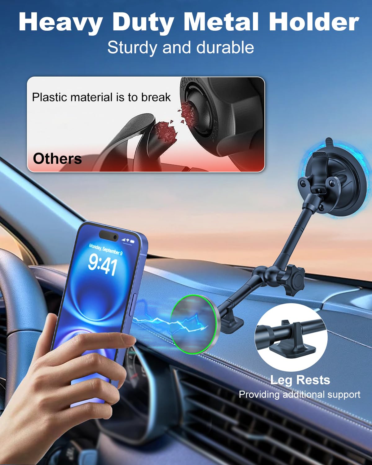 Kolasels For Magsafe Car Mount [Off-Road Level Shockproof] Metal Arm Magnetic Phone Holders For Your Car Truck, Dashboard Windsh