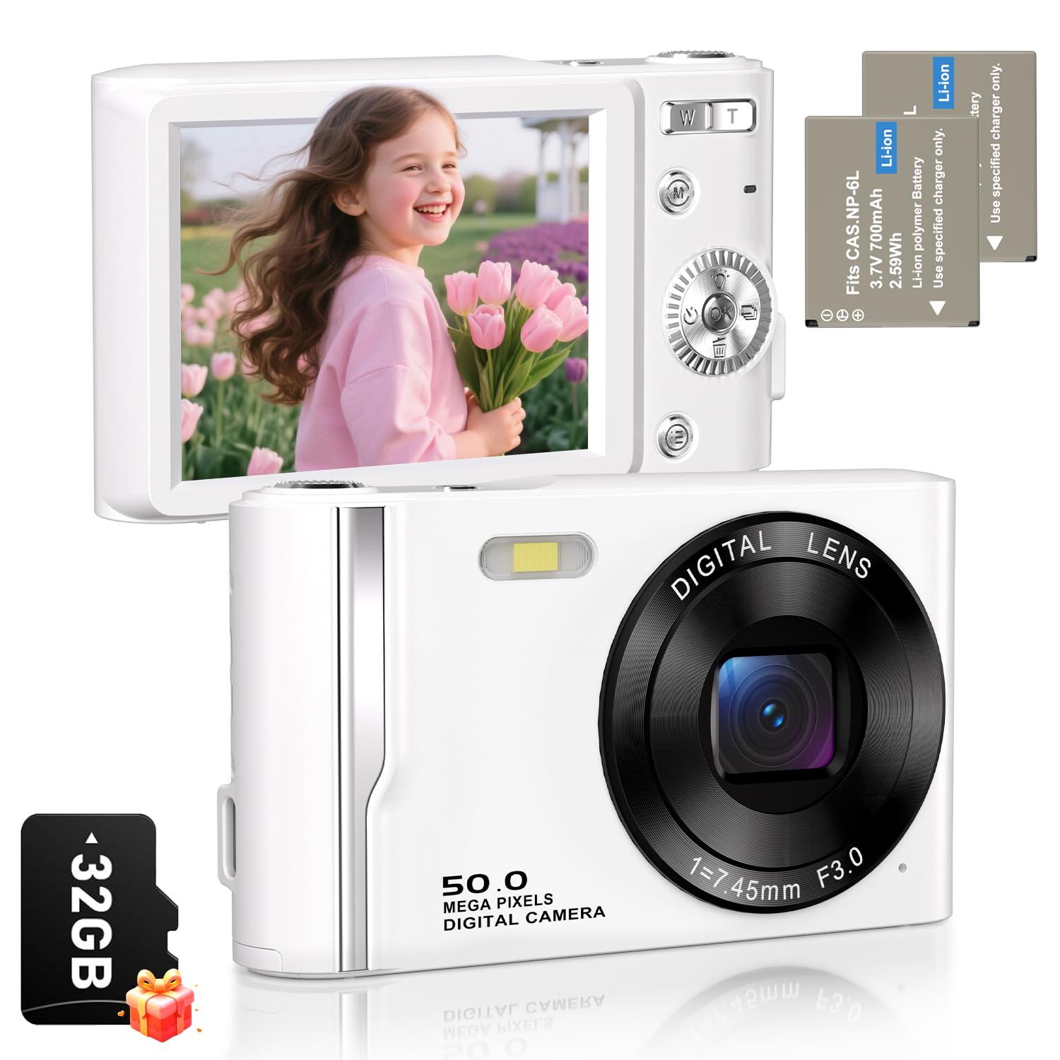 EJXHKNF Digital Camera, Autofocus 4K Vlogging Camera for Photography with Anti-Shake, 50MP Compact Point and Shoot Digital Camer