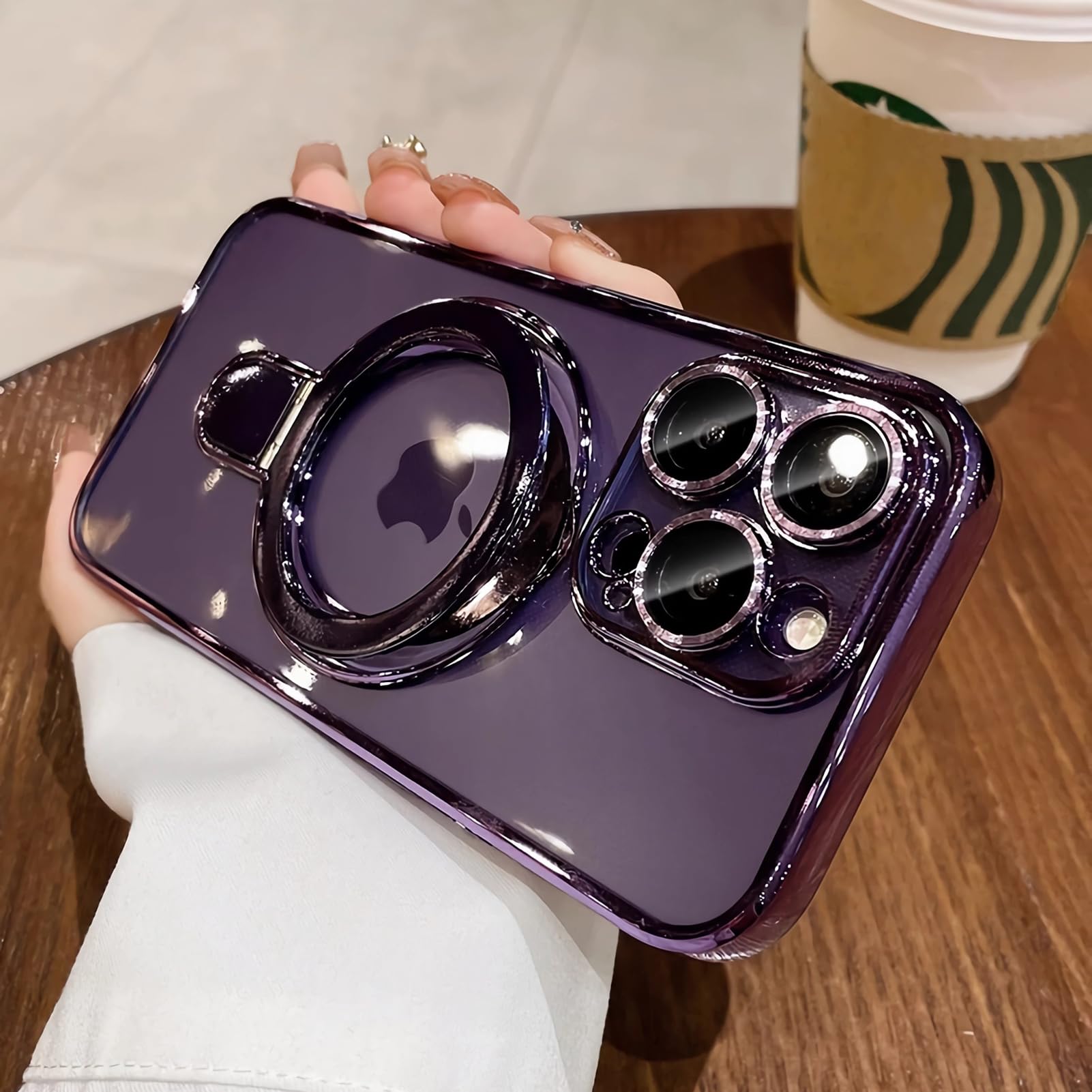 Lxk Magnetic Stand For Iphone 14 Pro Max Case Compatible With Magsafe, Military Grade Protection, With Camera Protector, Clear S