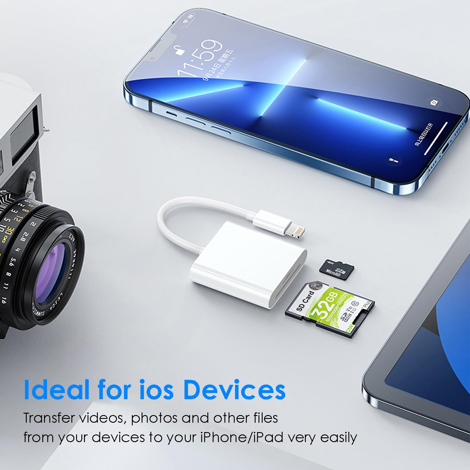 Sd Card Camera Reader For Iphone Ipad, Dual Card Slot Memory Card Reader Support Sd/Microsd Cards, High Speed Trail Camera Viewe