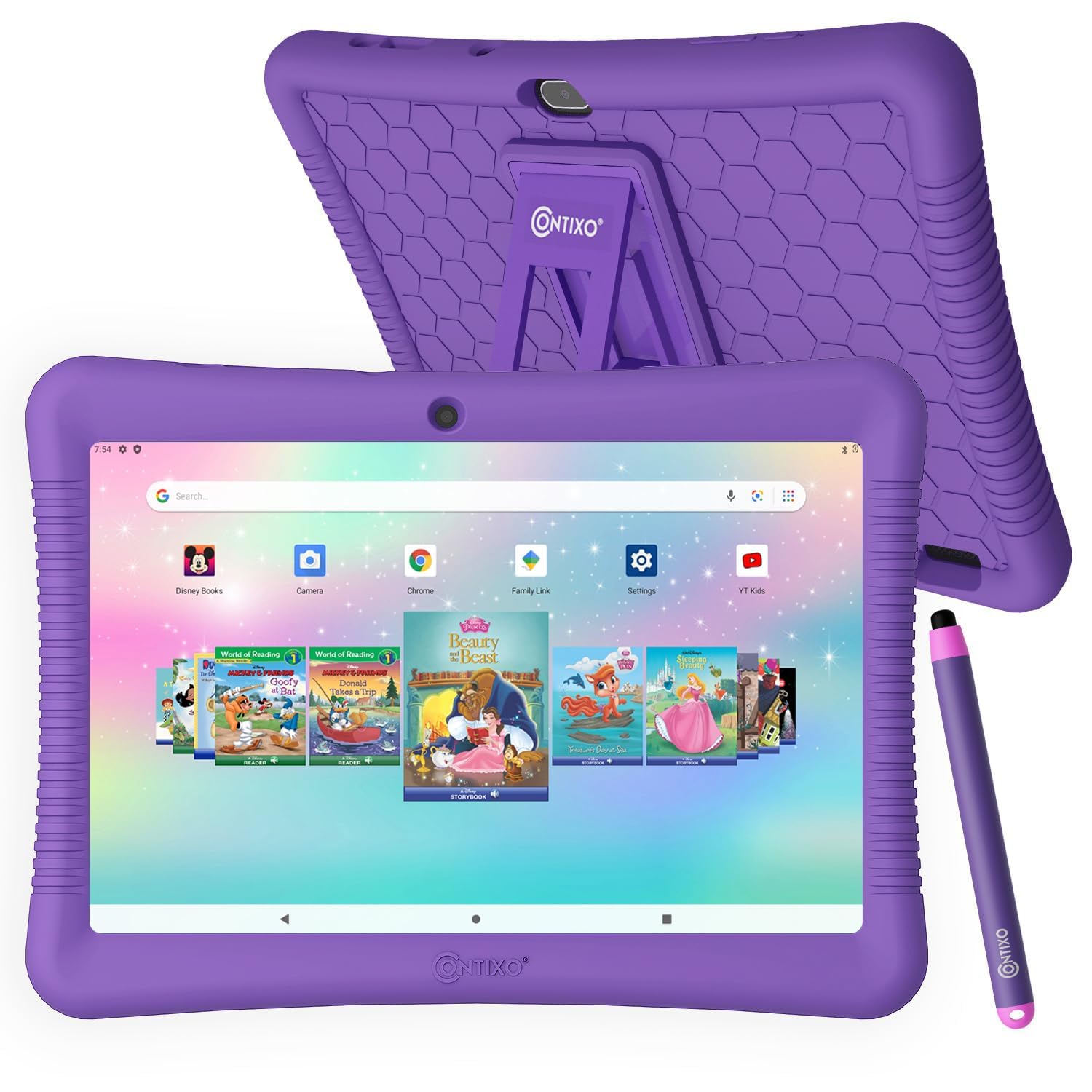 Contixo Kids Tablet K102, 10 Inch Hd, Ages 3 7, Toddler Tablet With Camera, Parental Control, Android 10, 32Gb, Wifi, Learning Tablet For Children, Teacher Approved Apps And Kid Proof Case, Purple