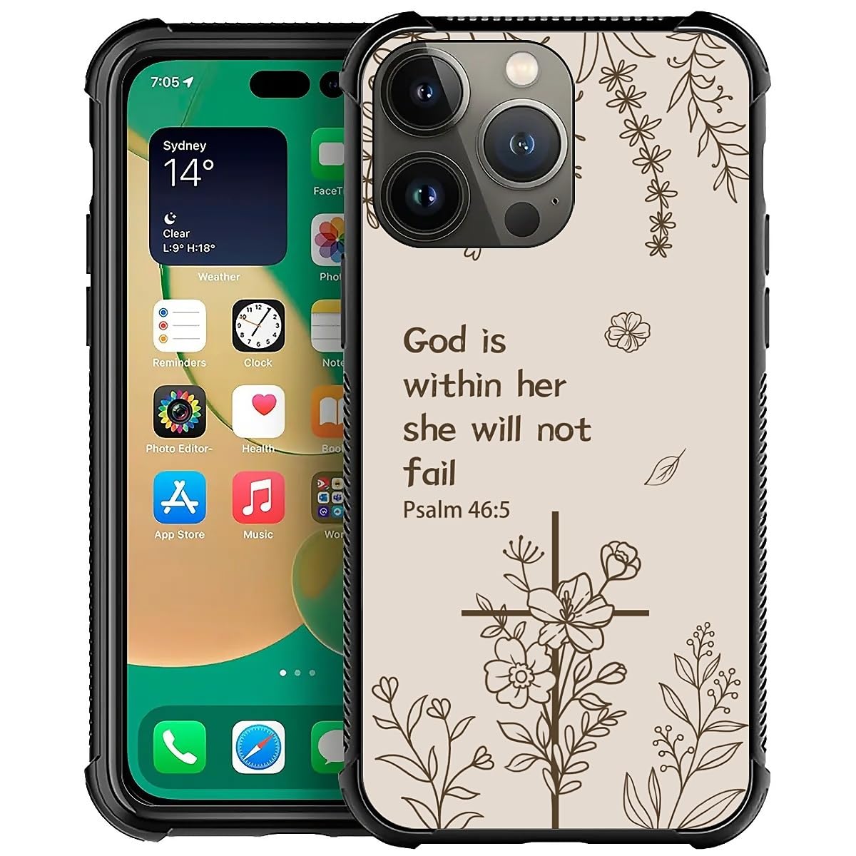 Deaorew for iPhone 15 Pro Case | Classic Slim Cover Design | Biblical Floral Cross