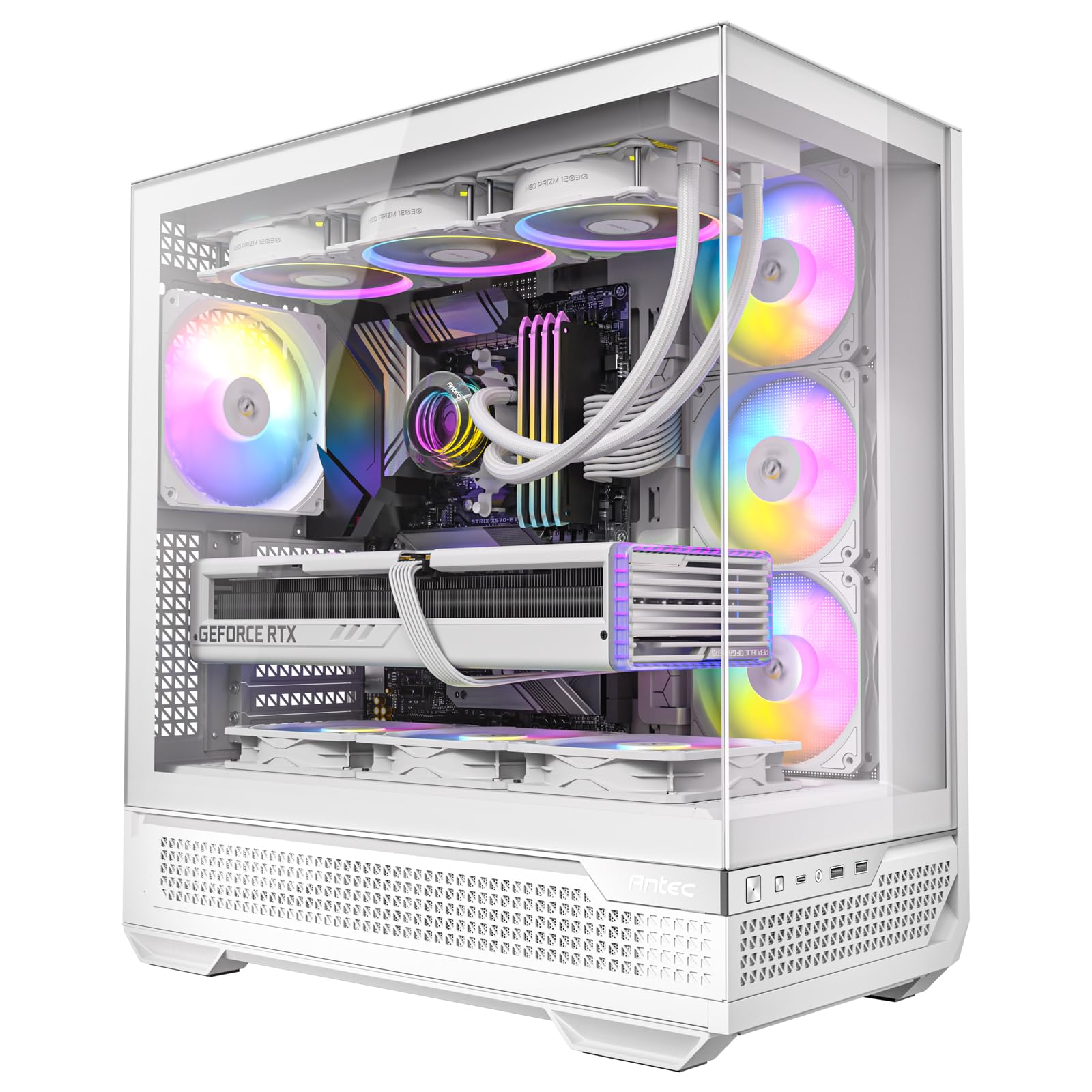 Antec C7 Argb White, Rtx 40 Gpu Support, 4 X 120Mm Argb Pwm Fans Included, Vertical Cooling, Type C 10Gbps, Seamless Tempered Gl