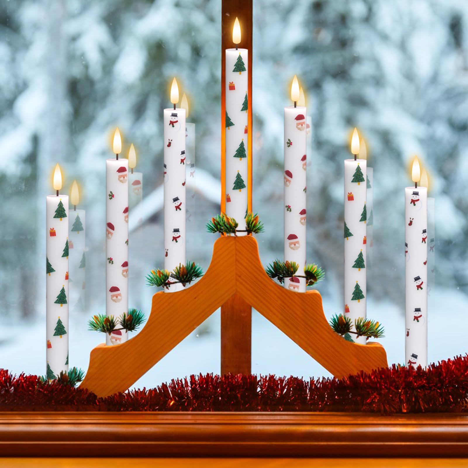 Wondise Christmas Flameless Taper Candles With Timer, 6 Pack Battery Operated Led Flickering Real Wax Flameless Candles For Chri