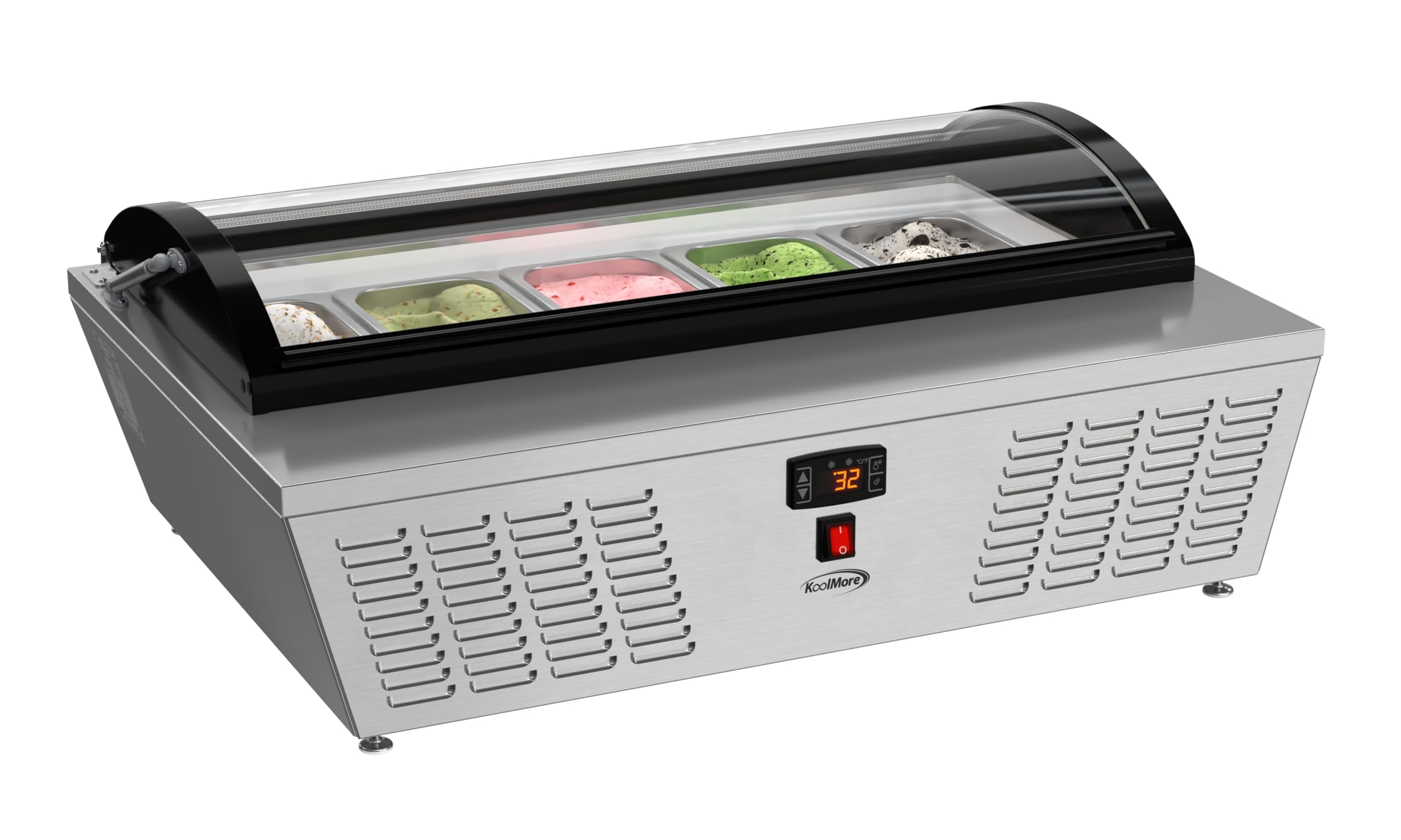 KoolMore KM-CGDR-5P 39 in. 5-Pan Countertop Ice Cream Display Freezer with Curved Glass Top, ETL Listed