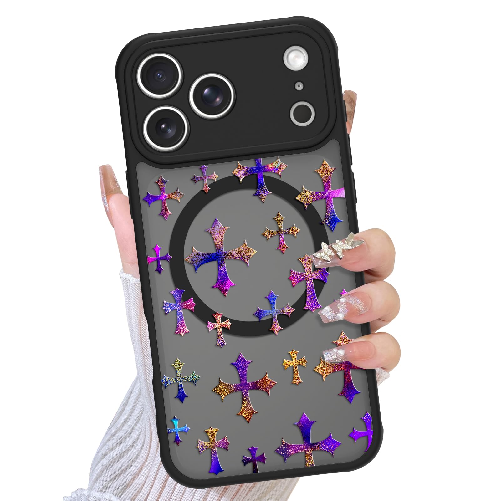 TEAUGHT Compatible with iPhone 17 Pro Max Case Support for MagSafe Cross Iridescent Design Case Camera Protection Shockproof Mat