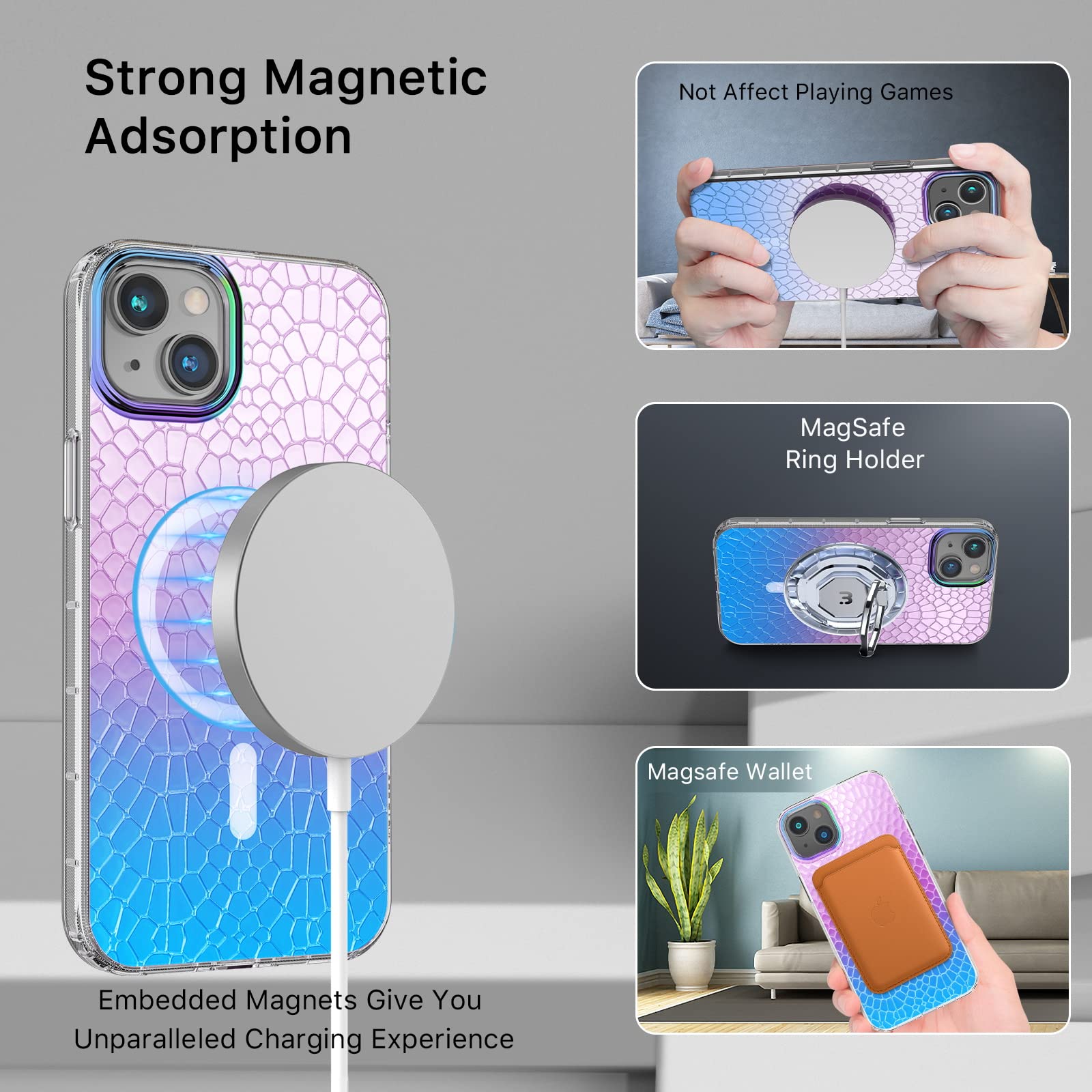 M MYBAT PRO Magnetic Slim Clear Case iPhone 14 6.1 inch MagSafe TPU Iridescent Snake Shockproof