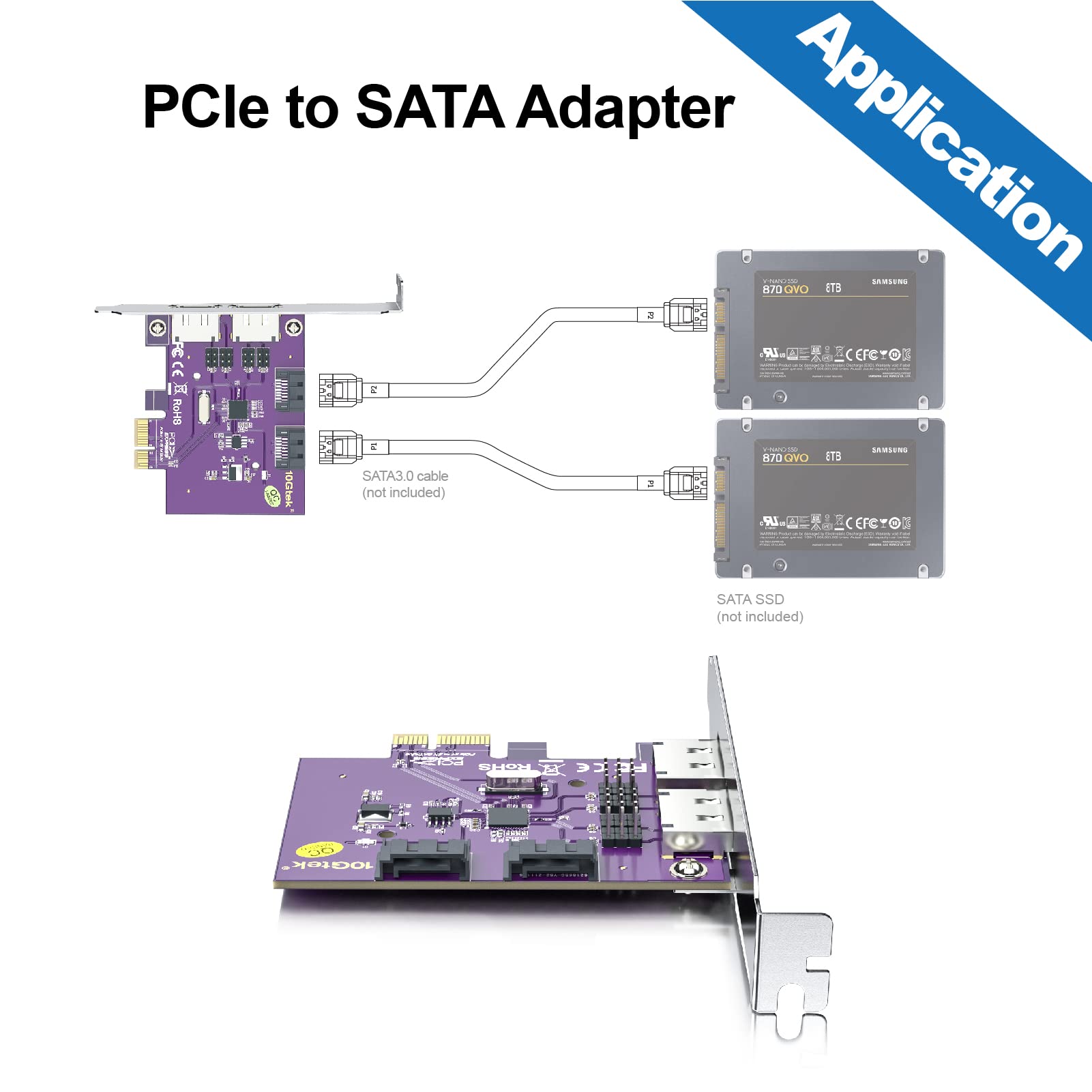 2 Port Esata3.0 Or 2 Port Sata3.0 Non Raid Controller Card, X1, With 2 Sata Cable, Support Ssd And Hdd