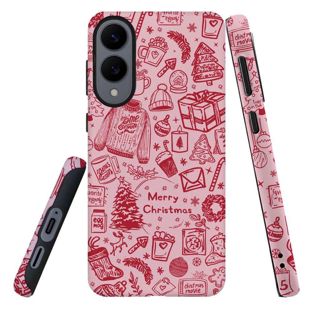 DJSOK Compatible with Samsung Galaxy S25 Edge,Frosted PC Anti-Scratch Shockproof Case - Christmas Red Hat Tree