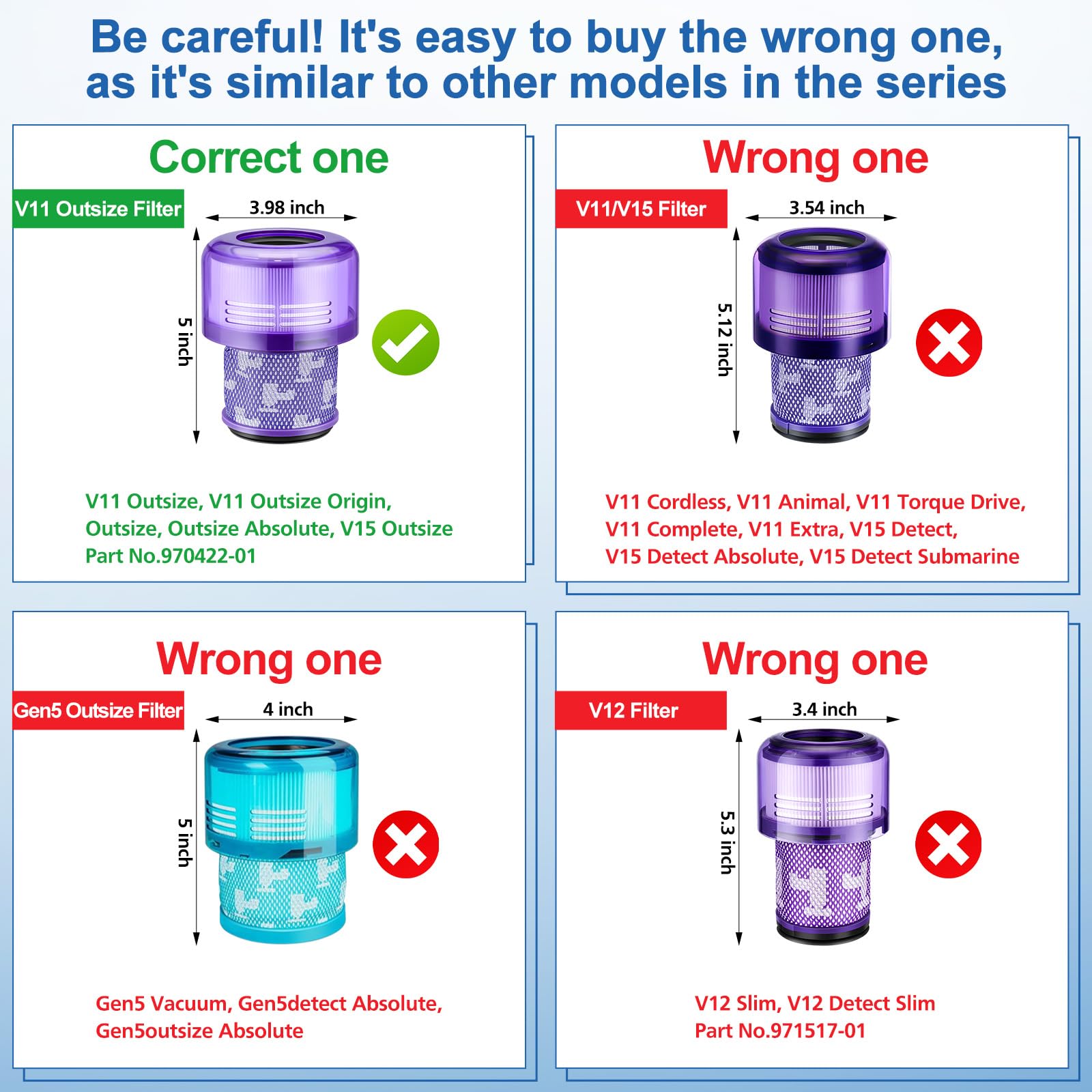 2 Pack Hepa Filter Replacement For Dyson V11 Outsize, V11 Outsize Origin, Outsize, Outsize Plus, Outsize+, Outsize Absolute+, Ab