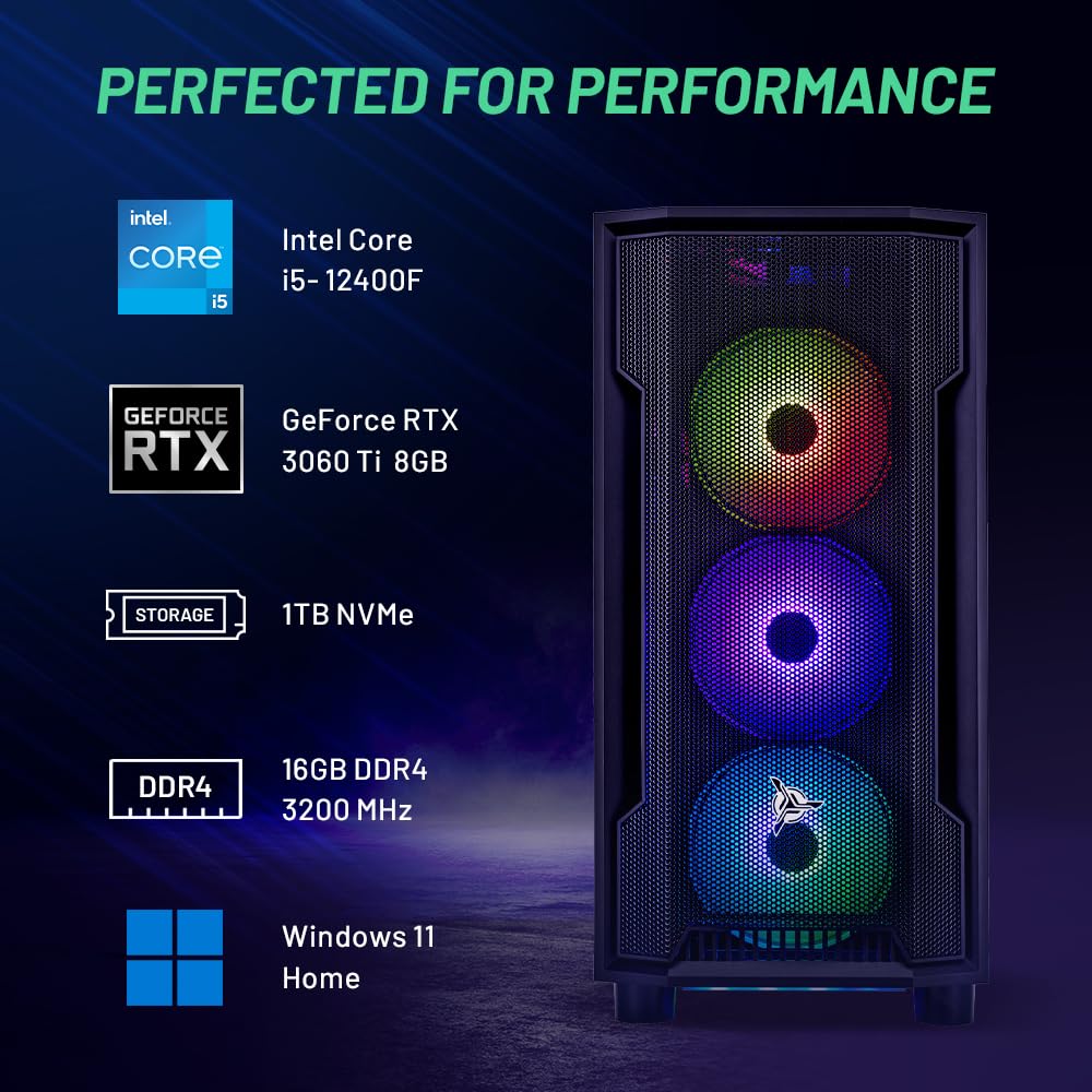 Skytech Gaming Shadow Gaming Pc Desktop   Intel Core I5 12400F 2.5 Ghz, Nvidia Rtx 3060 Ti, 1Tb Nvme Ssd, 16Gb Ddr4 Ram 3200, 60