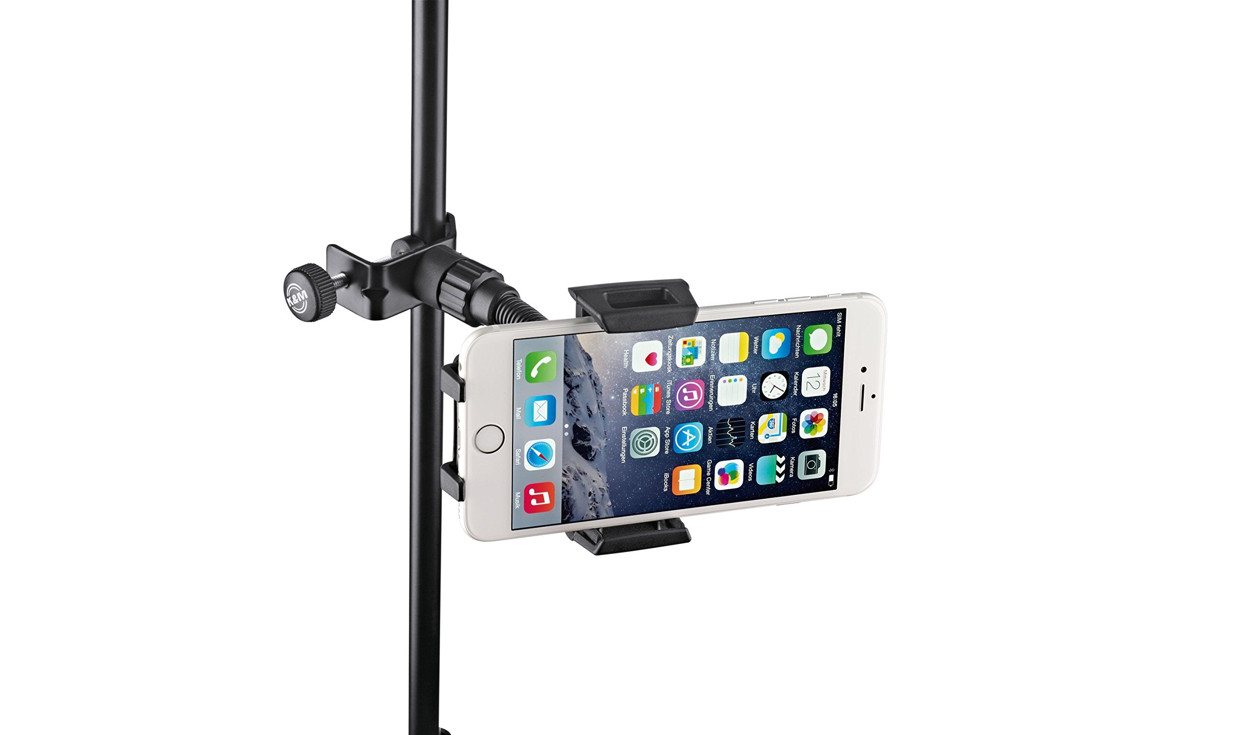 K&M Konig & Meyer 19747.015.55 Universal Phone Holder For Microphone Music Stand | Connect To Mic /Boom Tube | For Mini Tablets