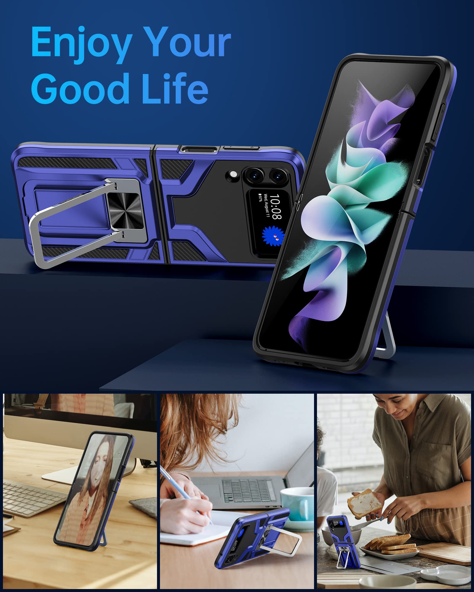 Ejgna For Galaxy Z Flip 4 Case With Kickstand, [Military Grade Drop Tested] Shockproof Phone Case Design For Samsung Galaxy Flip