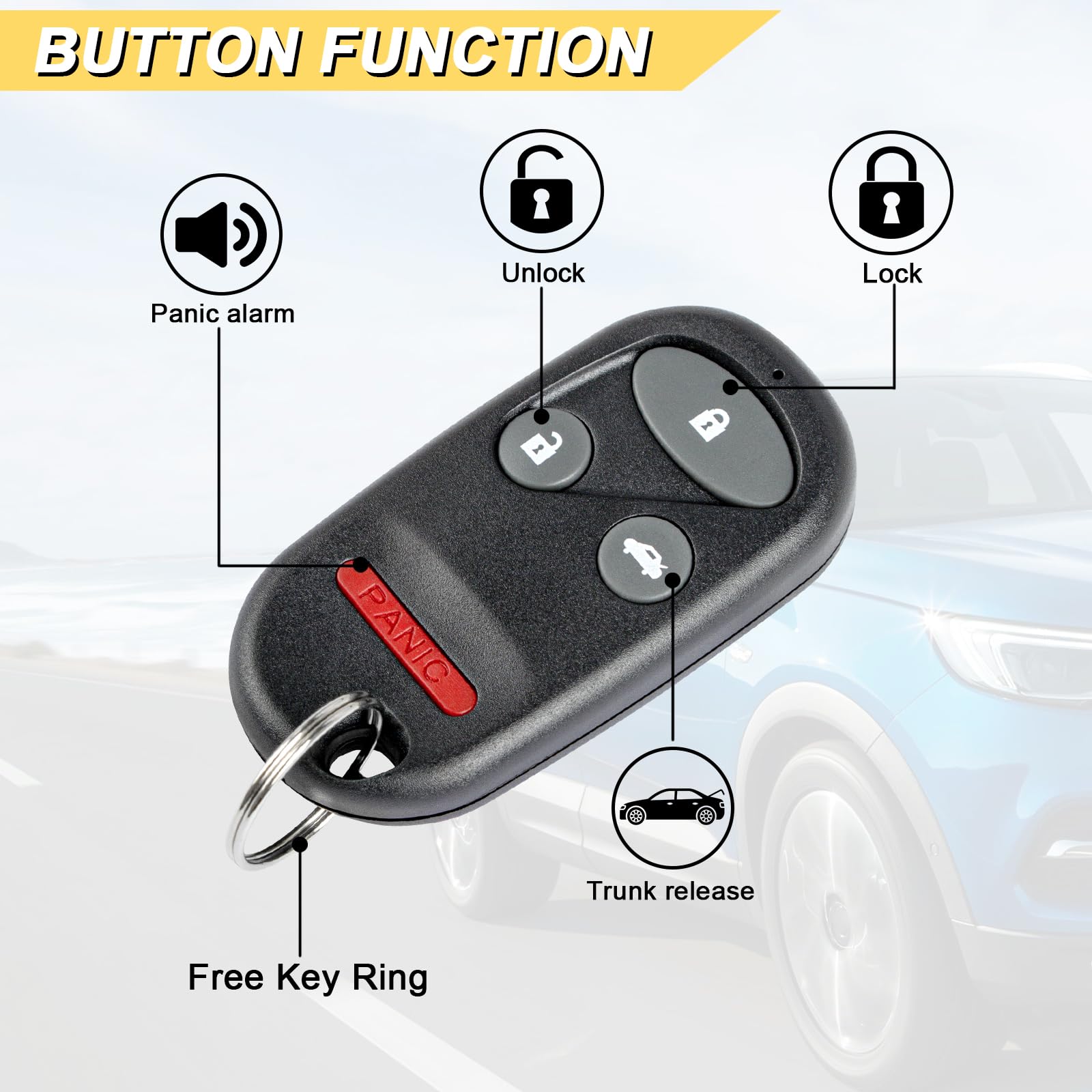 Vurkcy Key Fob Replacement For 1998-2002 Honda Accord/ 1999-2003 Acura Tl Car Keyless Entry Remote Control, Kobutah2T, 4 Buttons