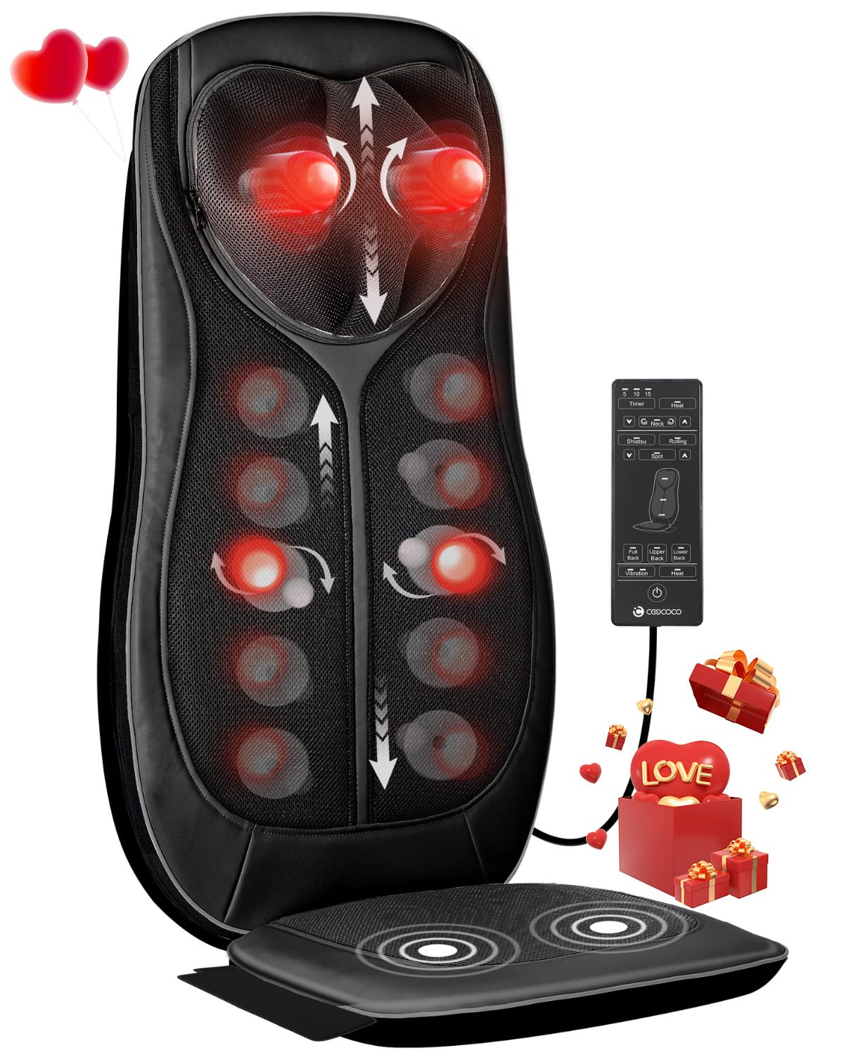 Coococo Shiatsu Neck & Back Massager With Heat, Valentines Day Gifts For Men, Kneading Massage Chair Pad For Full Body Relaxatio