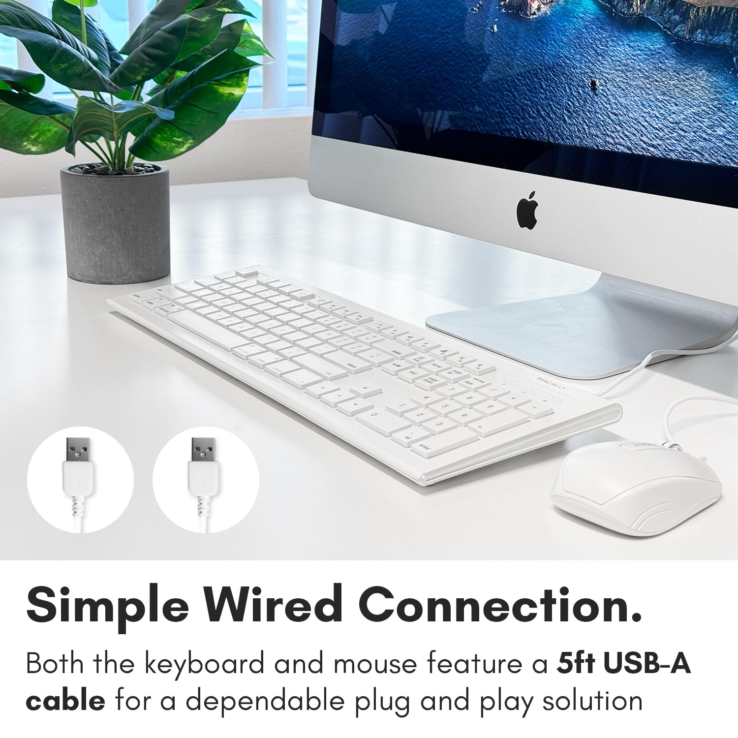 Macally 104 Key Usb Wired Keyboard And Mouse Combo With Apple Shortcut Keys For Mac, Imac, Macbook, And Windows Pc (Mkeyecombo),