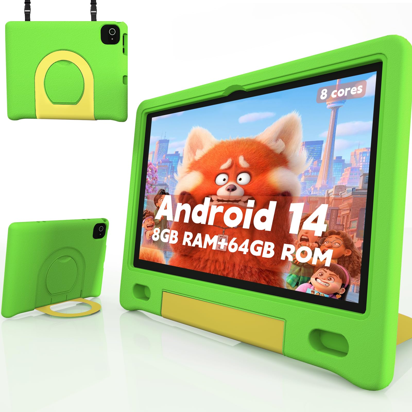 Kids Tablet 8GB+64GB, 10 Inch Android 14 Tablet for Kids 6000mAh with Case, WiFi 6, Bth 5.2, Dual Camera, GPS Pre-Installed Pare