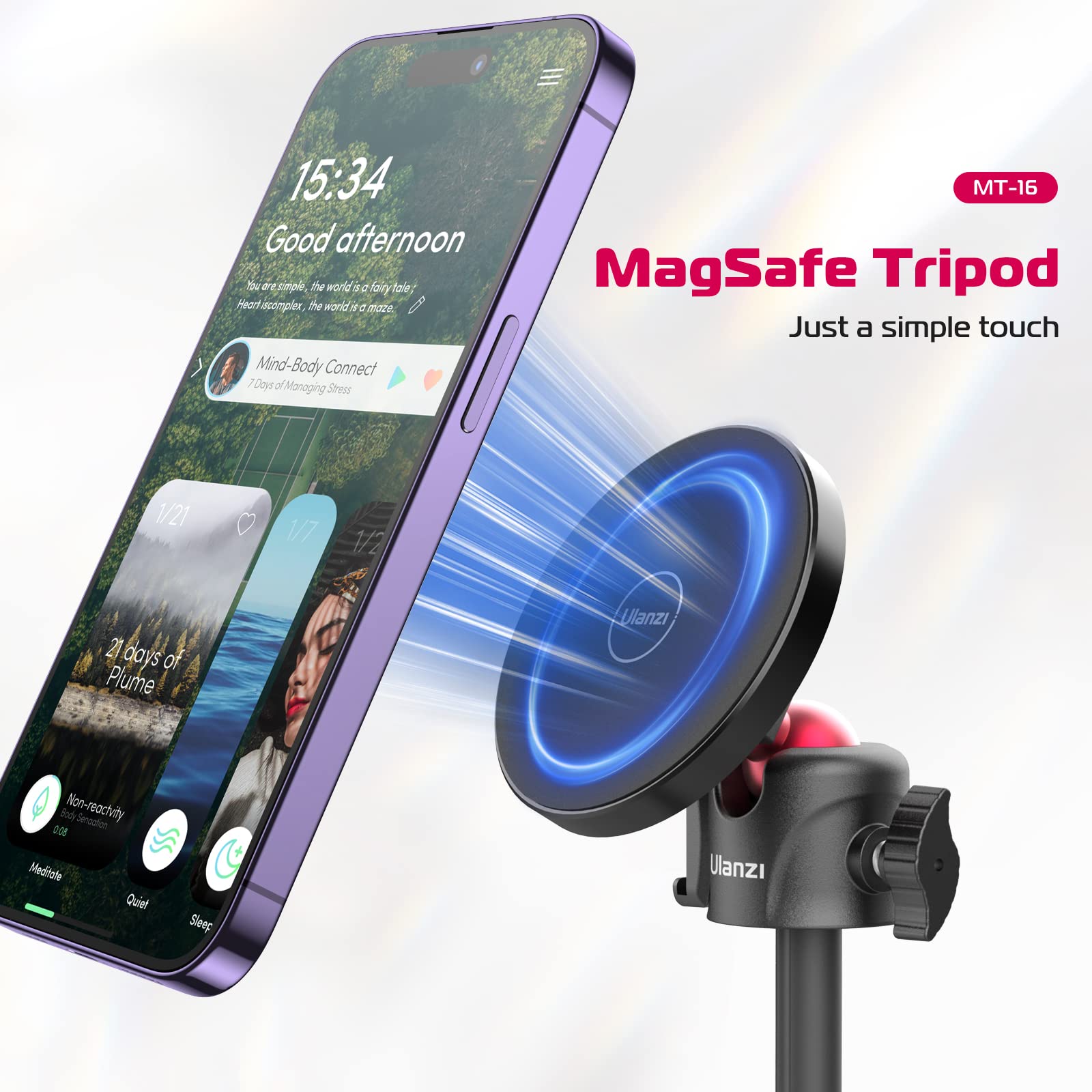 Ulanzi Magnetic Cell Phone Tripod Compatible With Magsafe, 17.3 Extendable Mini Tabletop Tripod Selfie Stick With Cold Shoe, 360