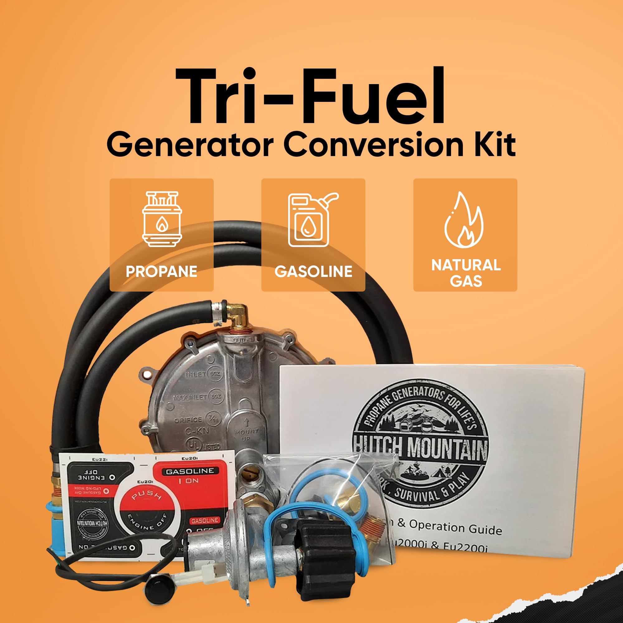 Hutch Mountain Generator Propane Conversion Kit Honda Eu2000I - Tri-Fuel Conversion For Propane, Gasoline & Natural Gas - Portab
