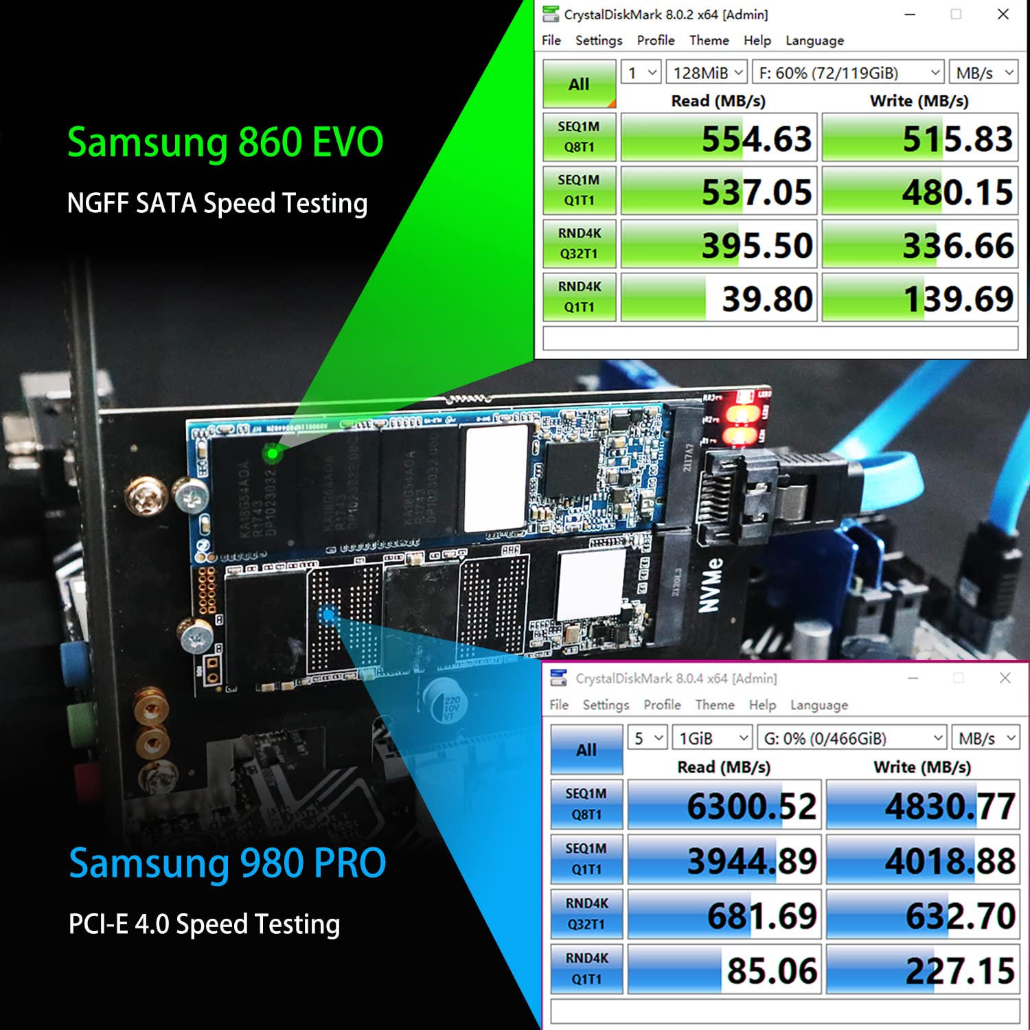 Glotrends Pa12 Dual M.2 Ssd Pcie X4 Adapter Without Heatsink For One M.2 Nvme Ssd And One M.2 Sata Ssd, Support Pcie 4.0 Ssd And