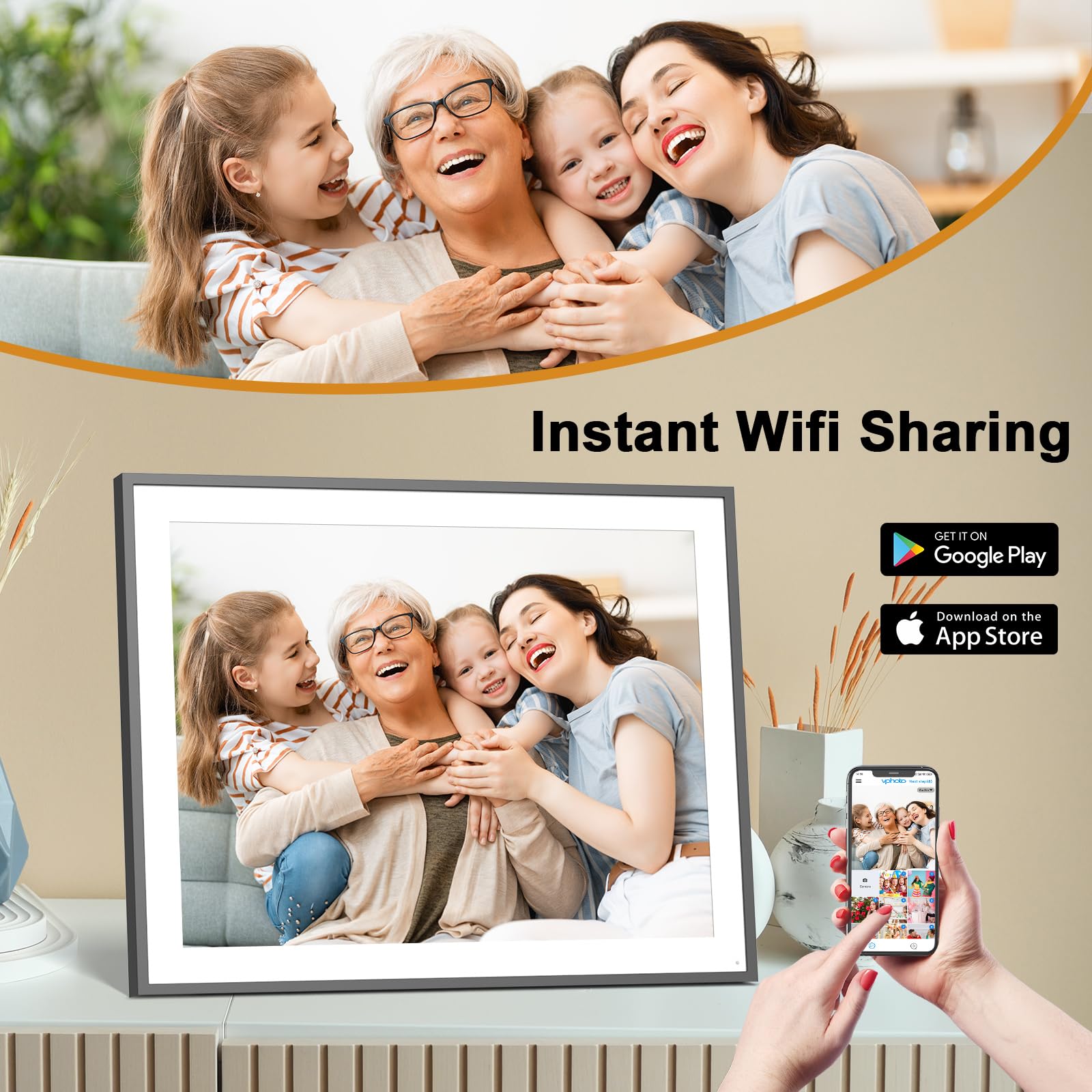 Smart Digital Picture Frame 19 Inch Photo Frame   Dual Wifi Large Digital Frame, Touch Screen, 64Gb, Full Function, Wall Mountab