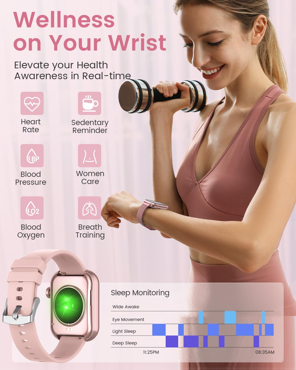 Smart Watches For Women,Fitness Tracker Smartwatch For Android Phones/Iphone Compatible,1.85'' Womens Watch With Blood Pressure