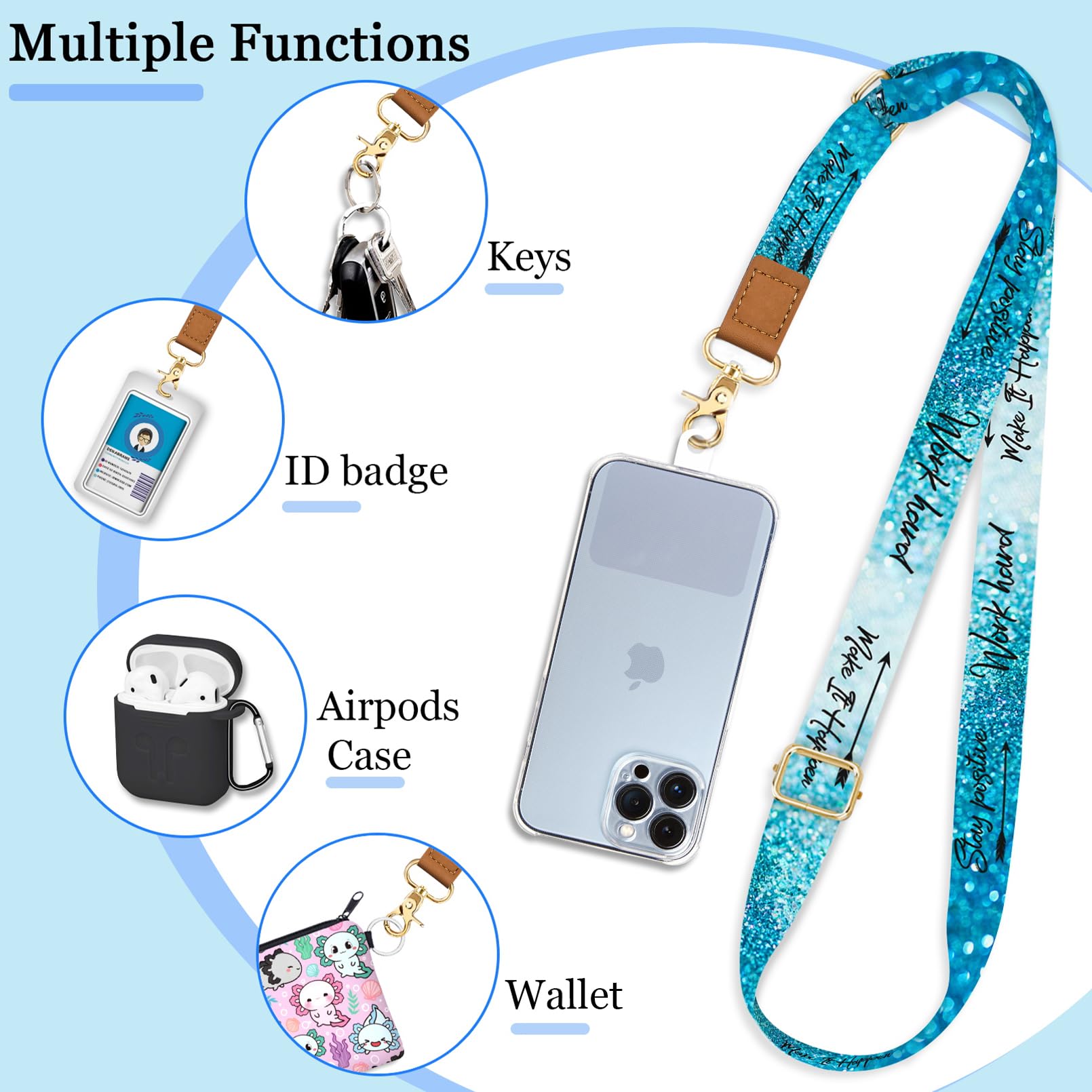 Cell Phone Lanyard Crossbody With Wrist Strap, Positive Phone Lanyards For Around The Neck Wristlet Adjustable Phone Strap, Lany
