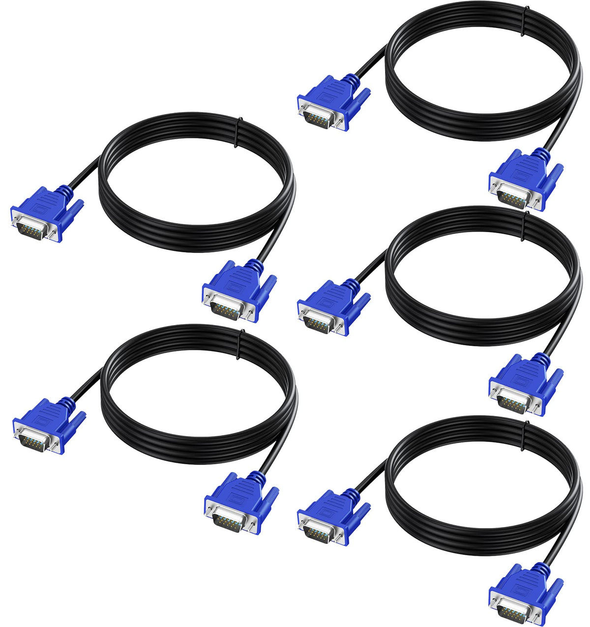 Vga Cable 5 Feet 5 Pack, Male Vga To Vga Male Monitor Computer Cable Adapter Cord Hd15 1080P Full Hd High Resolutionfor Tv Compu