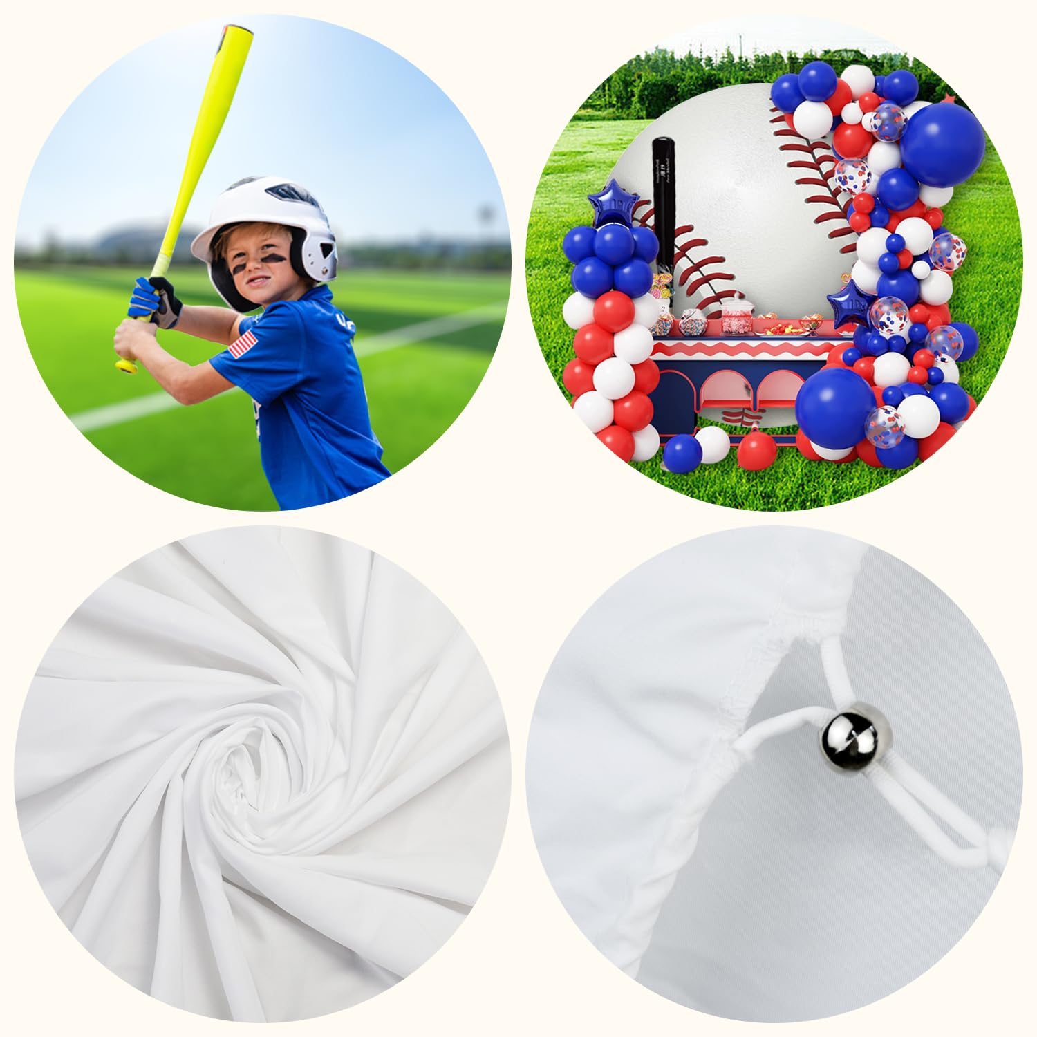 Dorcev 7.2X7.2Ft Diameter Baseball Birthday Round Backdrop Cover Red White Sports For Boy Kids Athlete Newborn Gender Reveal Par