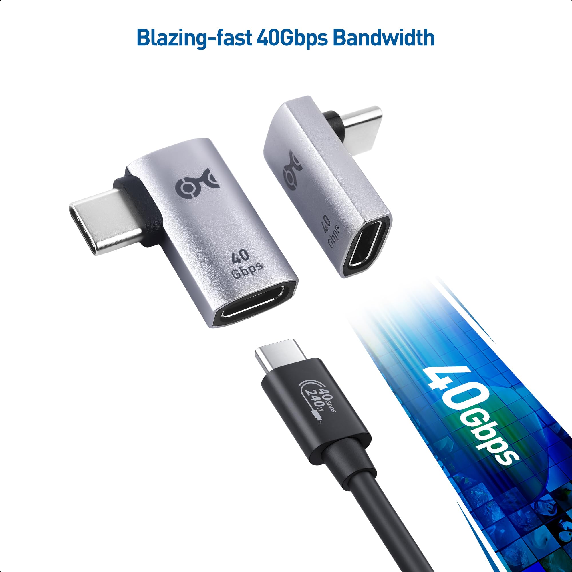 Cable Matters Combo Pack 40Gbps Right Angle USB C Adapter Kit, Up to [4K@240Hz Video, 240W Charging, 40Gbps Data Transfer] 90 Degree USB C Adapter, Compatible with Thunderbolt 4, iPhone 16, Steam Deck