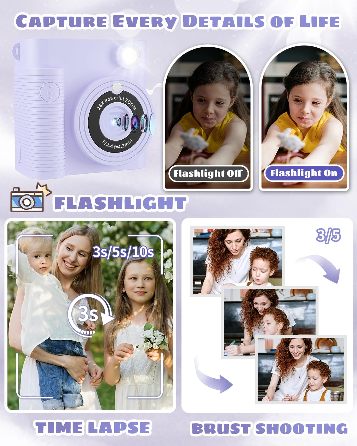 Ykslemon Kids Camera, Instant Print 1080P Hd Digital Camera, 32G Sd Card, 3 Rolls Photo Paper, For 3 14 Year Old Girls & Boys
