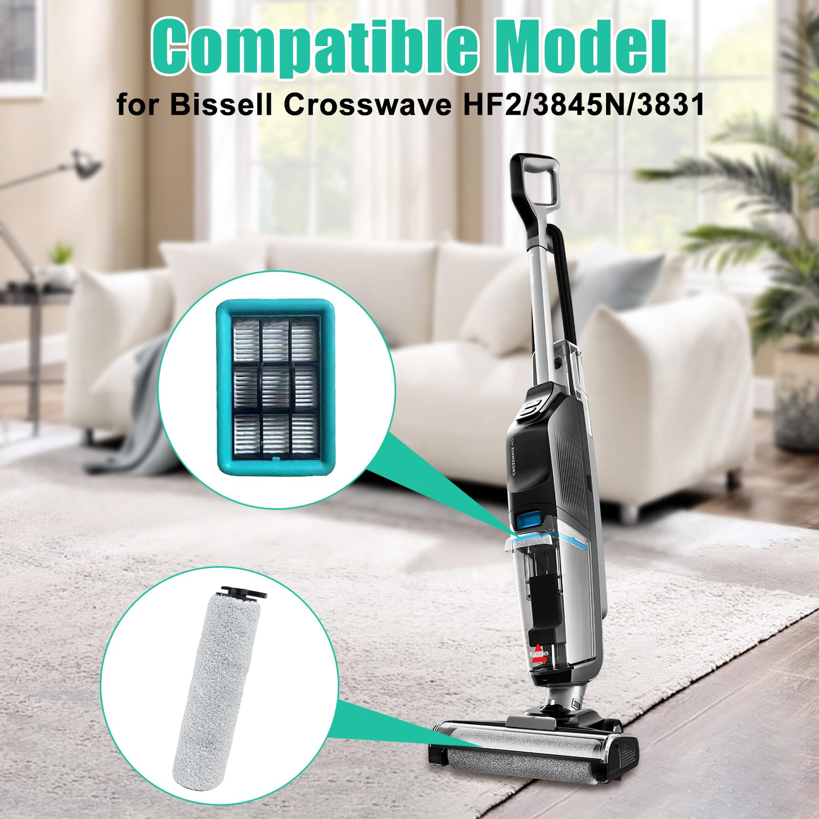 3881 Replacement Roller Brush Filter For Bissell Crosswave Hf2/3845N/3831 Floor Scrubber Vacuum, For Bissell Crosswave Replaceme