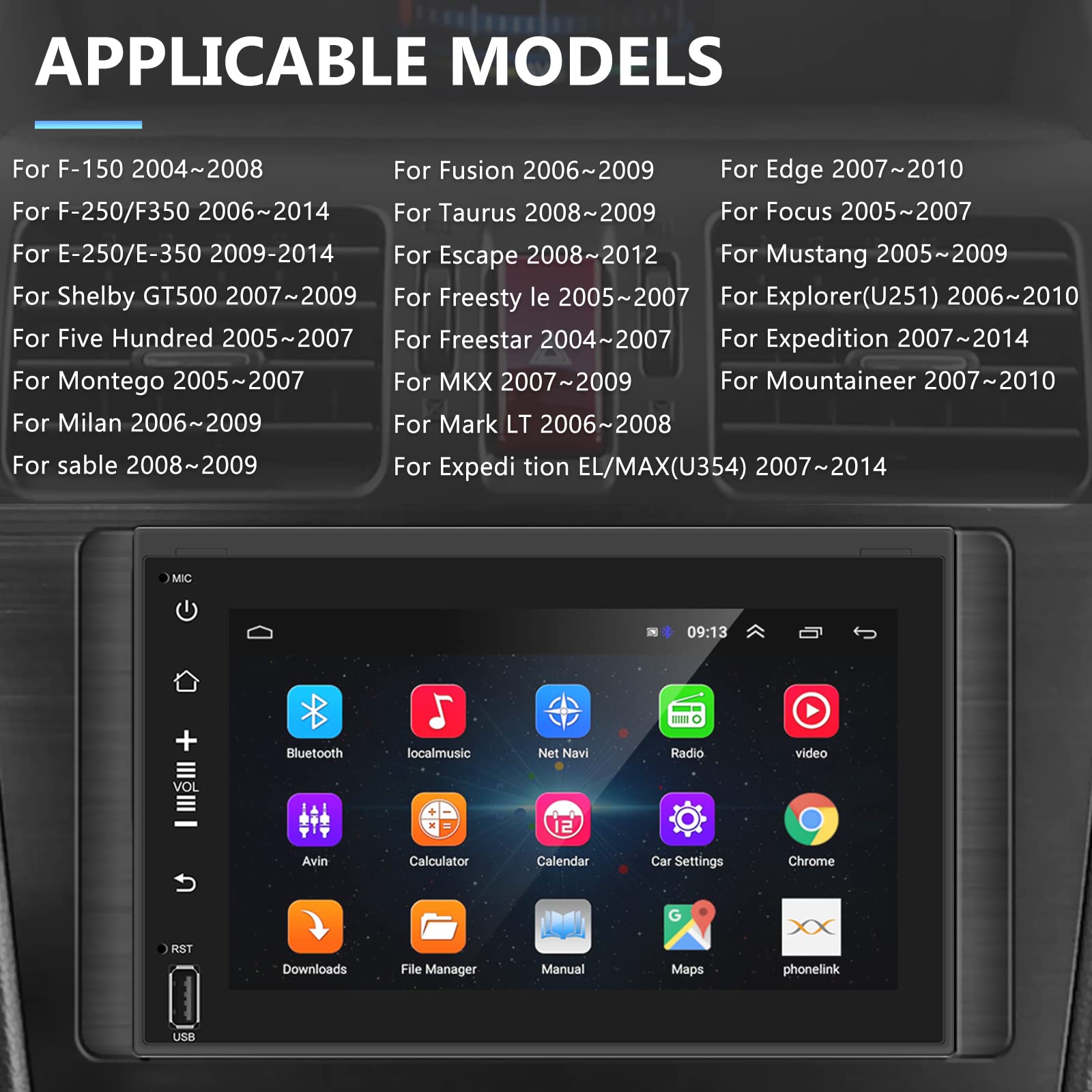 Android Car Stereo For Ford F150 F250 F350 Fusion Edge Explorer Taurus Freestar, 7' Touch Screen Bluetooth Radio With Gps Navigation Support Fm/Rds Swc Usb Airplay Android Mirrorlink Backup Camera