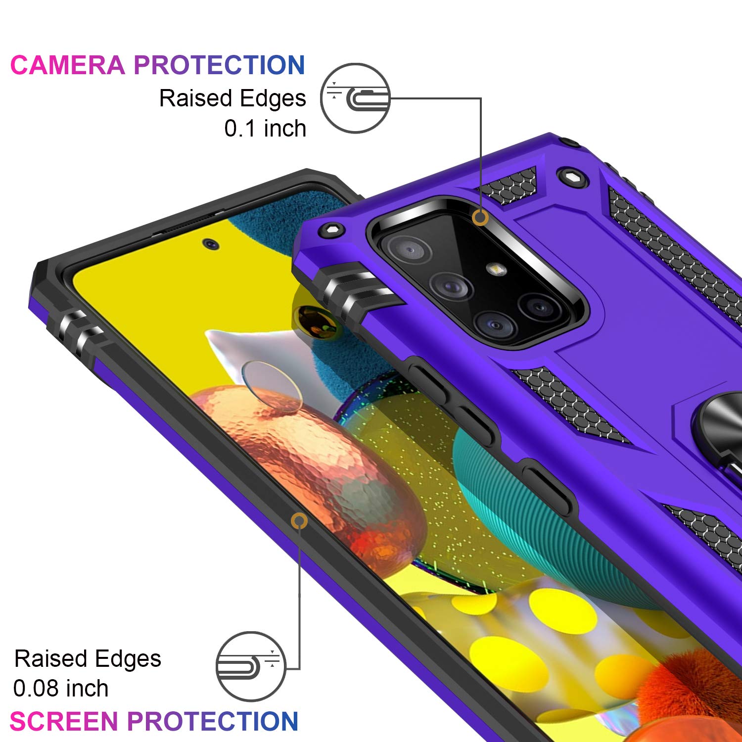 Lumarke Galaxy A51 5G Case,Pass 16Ft. Drop Tested Military Grade Cover With Magnetic Ring Kickstand Compatible With Car Mount Ho