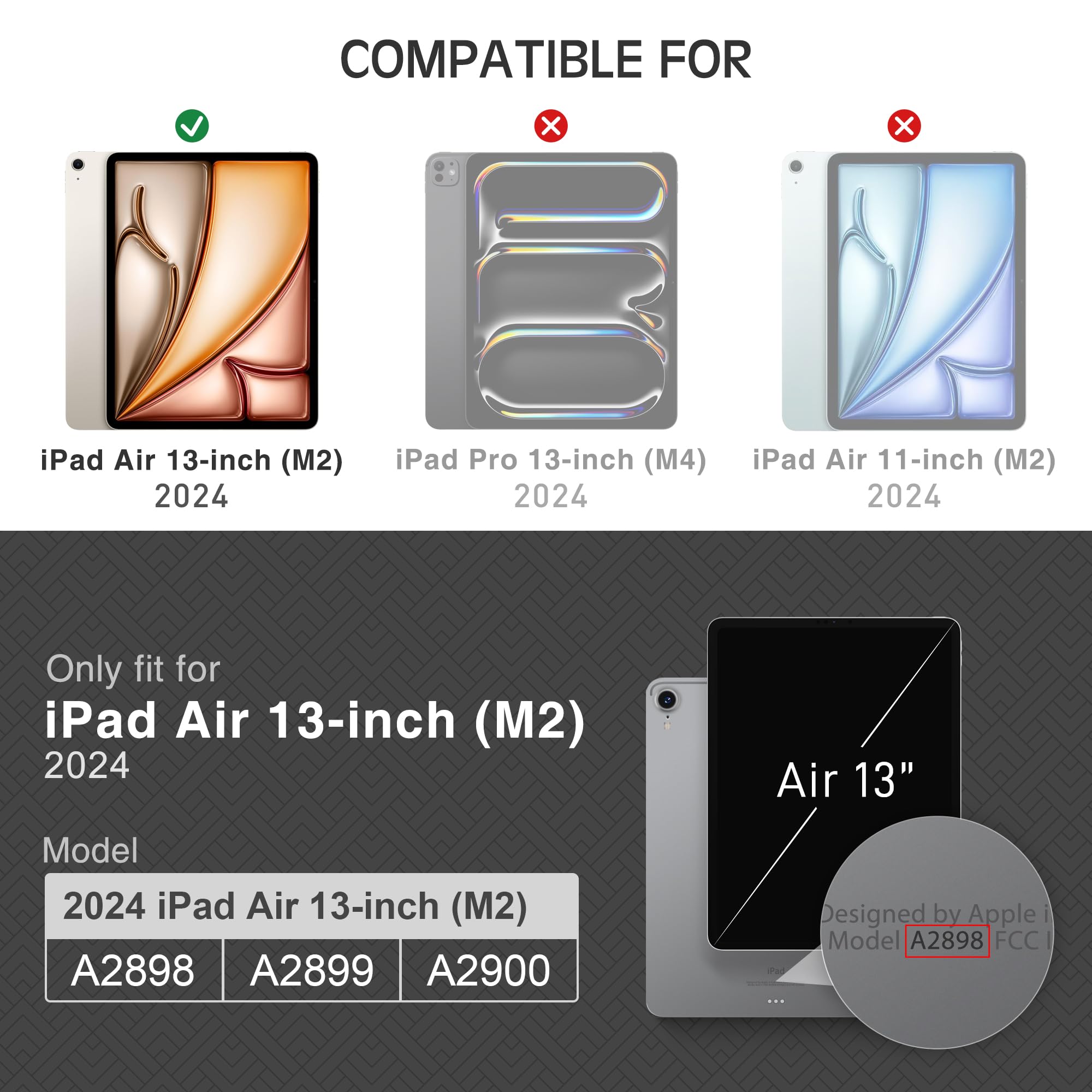 Kingblanc Case For Ipad Air 13 Inch Case (2024, M2) With Pencil Holder Vegan Leather Smart Stand Folio, Auto Wake/Sleep, Multi A