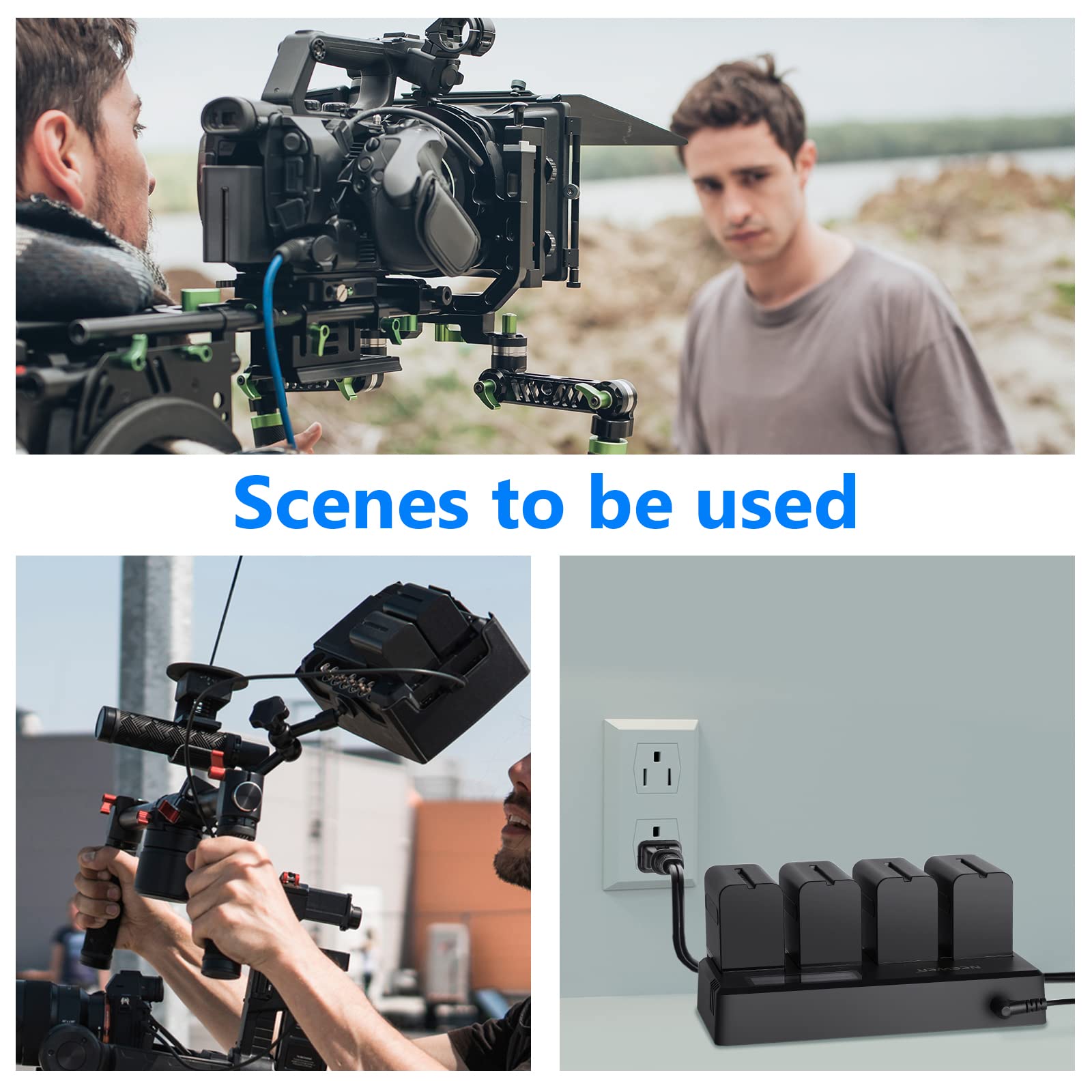 Neewer 4 Pack 7.4V 6600Mah Np F970 Replacement Batteries With 4 Channel Battery Charger & Power Adapter, Compatible With Np F550