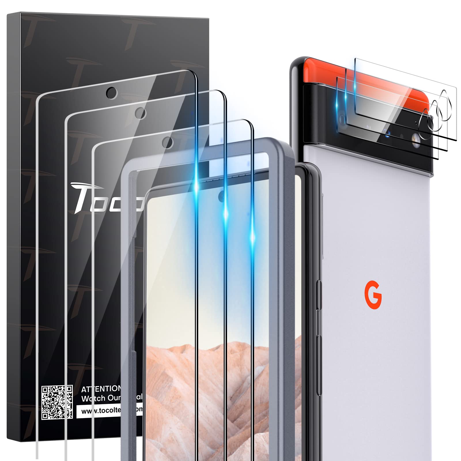 TOCOL [3 Pack] Compatible for Google Pixel 6 5G 6.4 Tempered Glass Screen Protector & Glass Camera Lens Protector, Case Friend