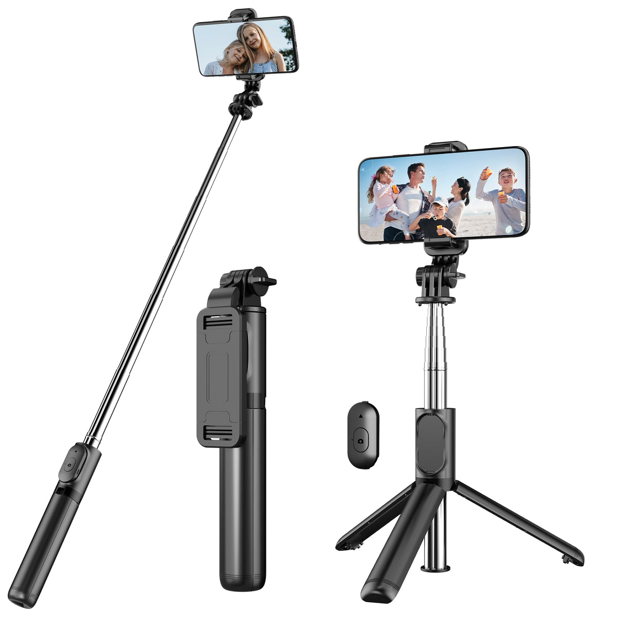 Selfie Stick Tripod With Detachable Wireless Remote, 4 In 1 Extendable Portable Selfie Stick & Phone Tripod Stand Compatible Wit