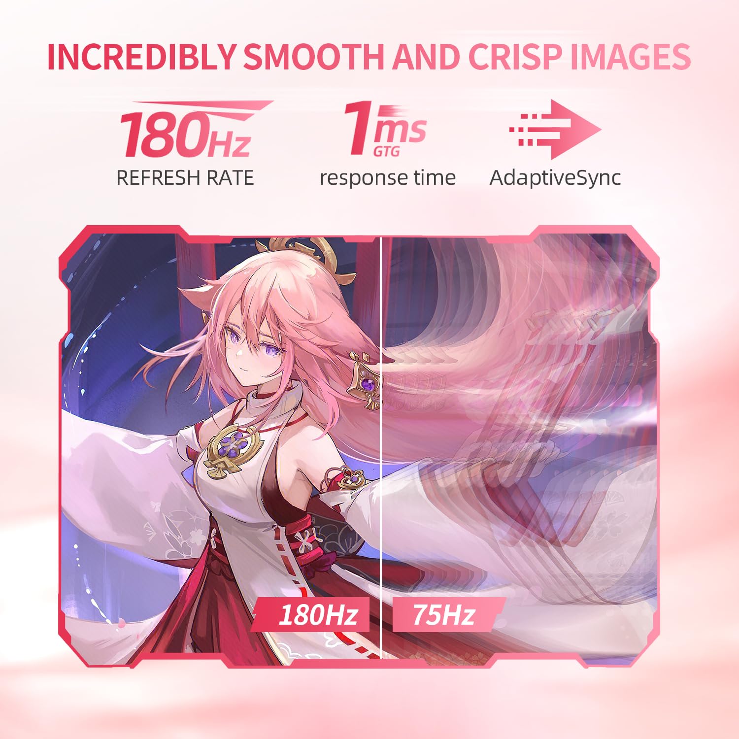 Cunpu 27 Inch Pastel Pink Gaming Monitor Qhd 2560X1440 180Hz 1Ms Gtg Fast Ips Computer Monitor, 90% Dci P3, Adaptive Sync, Built