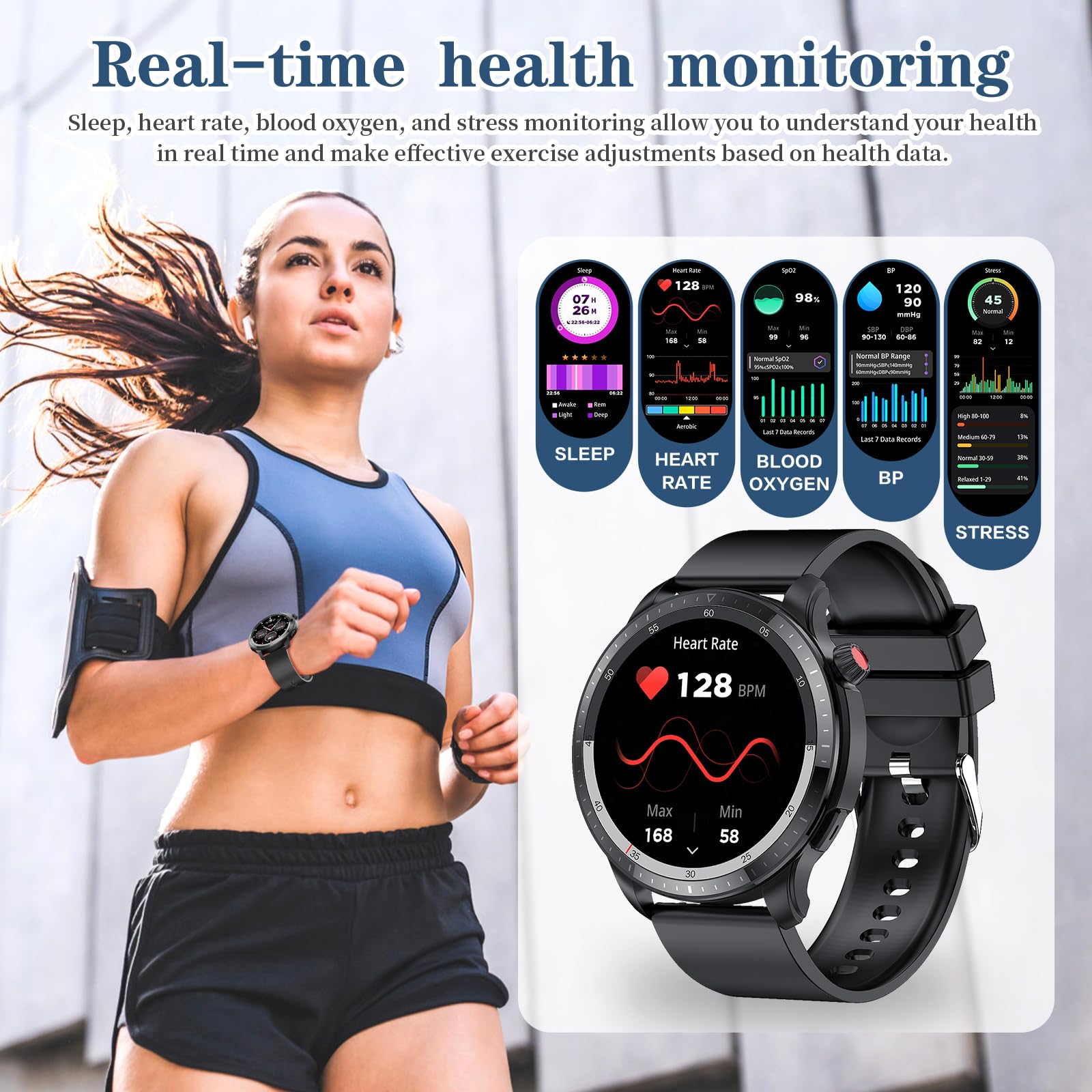 Booabei Smart Watch For Men Women,1.39 Round Smartwatch (Answer/Make Call), Blood Pressure/Heart Rate/Blood Oxygen/Sleep Monitor