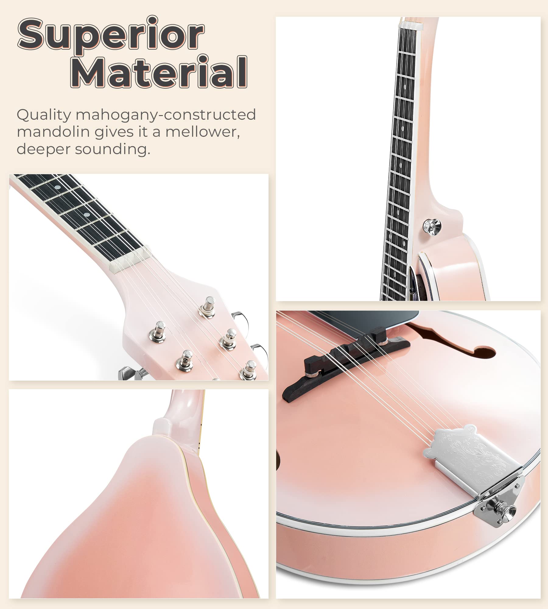 Vangoa Mandolin Instrument A Style Mandolin Musical Instrument For Beginners Kids Adults, 8 String Acoustic Mandolin Mahogany St