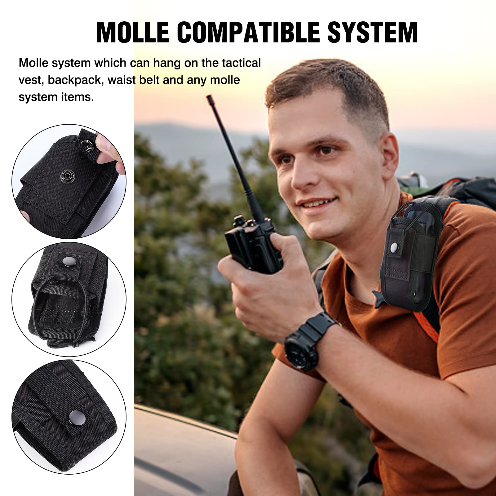 abcGoodefg Molle Radio Holder Pouch Case for Duty Belt - Tactical Walkie Talkie Holster (Black, 2 Pack)