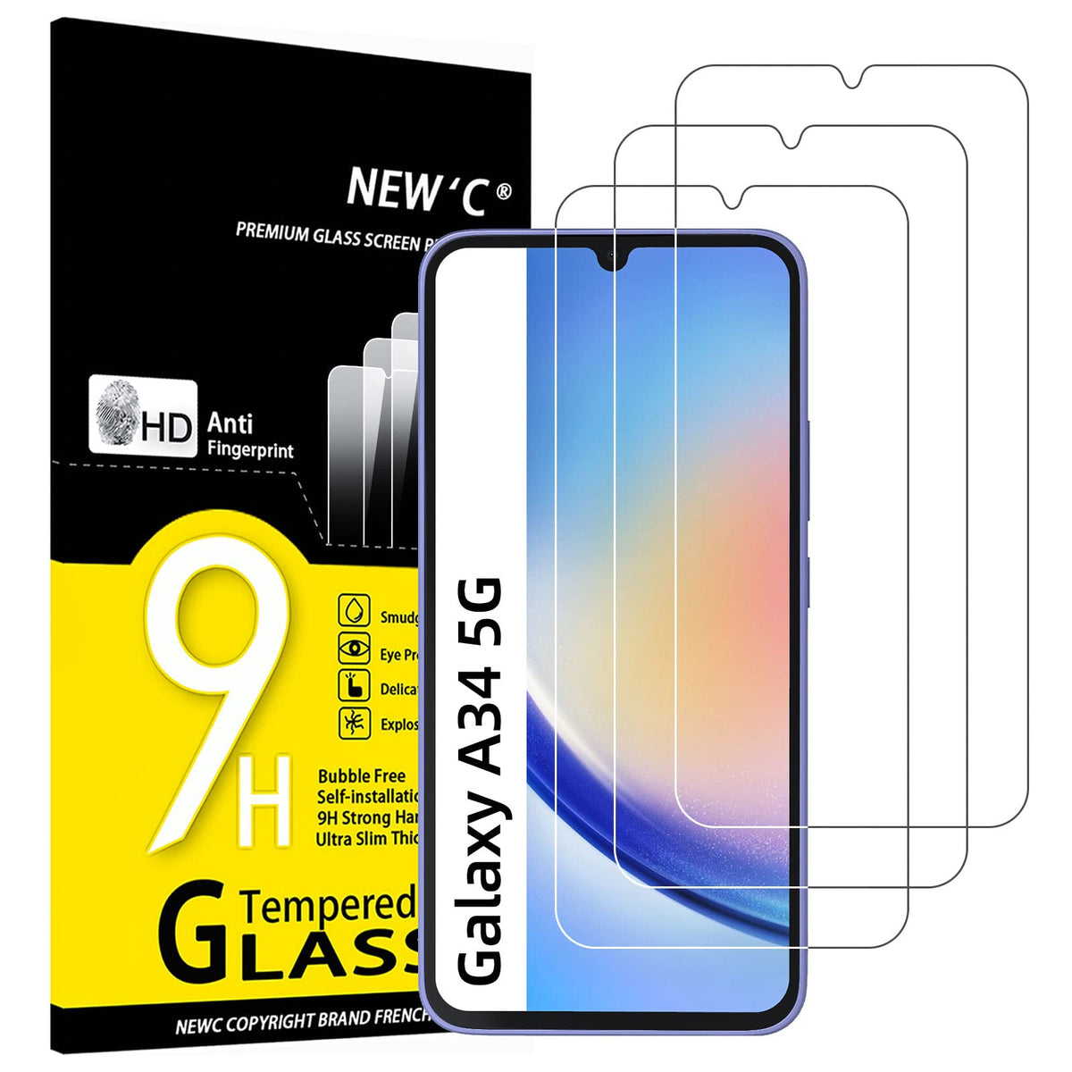 New 'C [3 Pack] Designed For Samsung Galaxy A34 5G Screen Protector Tempered Glass, Bubble Free, Ultra Resista