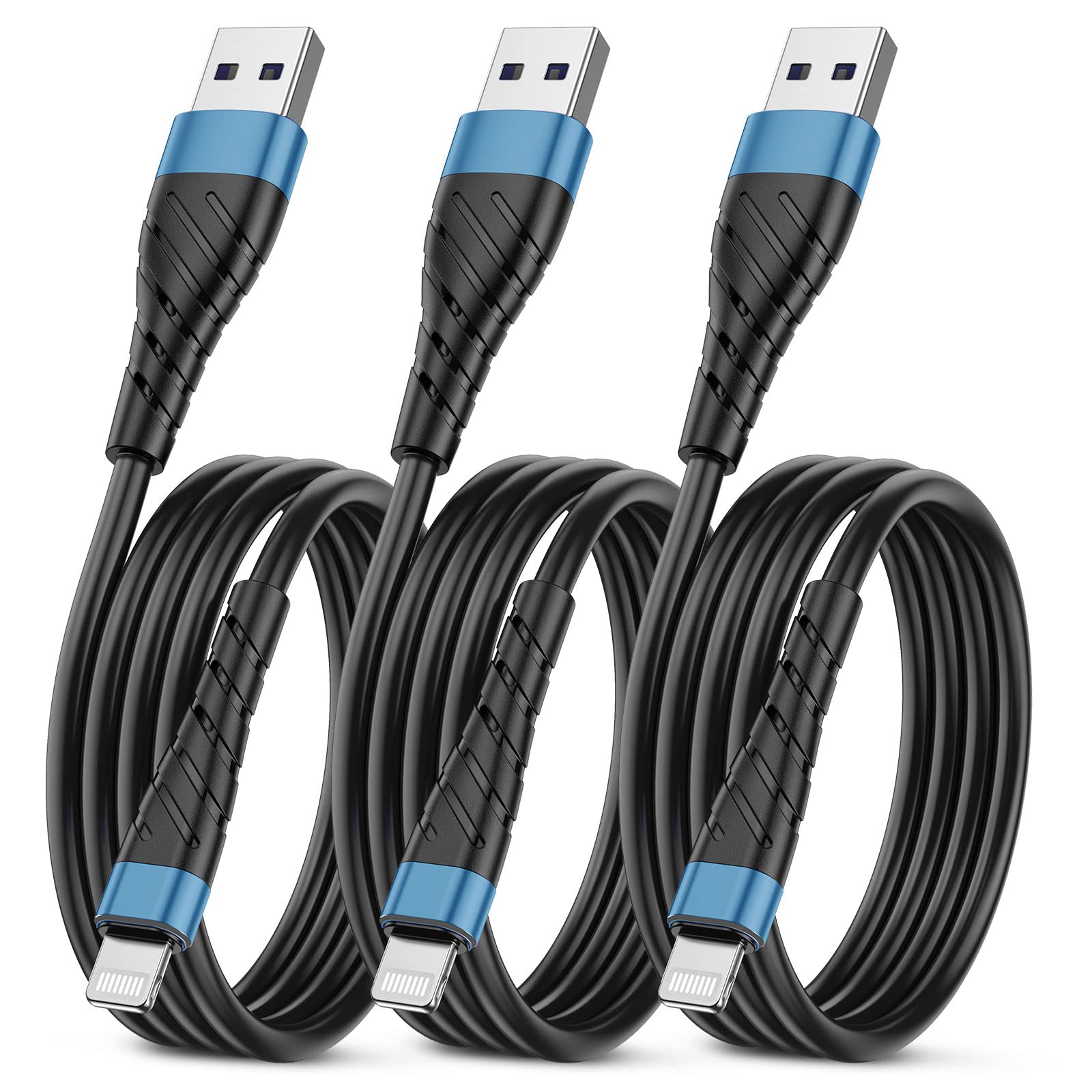 Oiith Compatible With Apple Mfi Certified For Iphone Charger Cable 3 Pack 3 Ft, Lightning Charging Cord, Fast 2.4A For Iphone Us